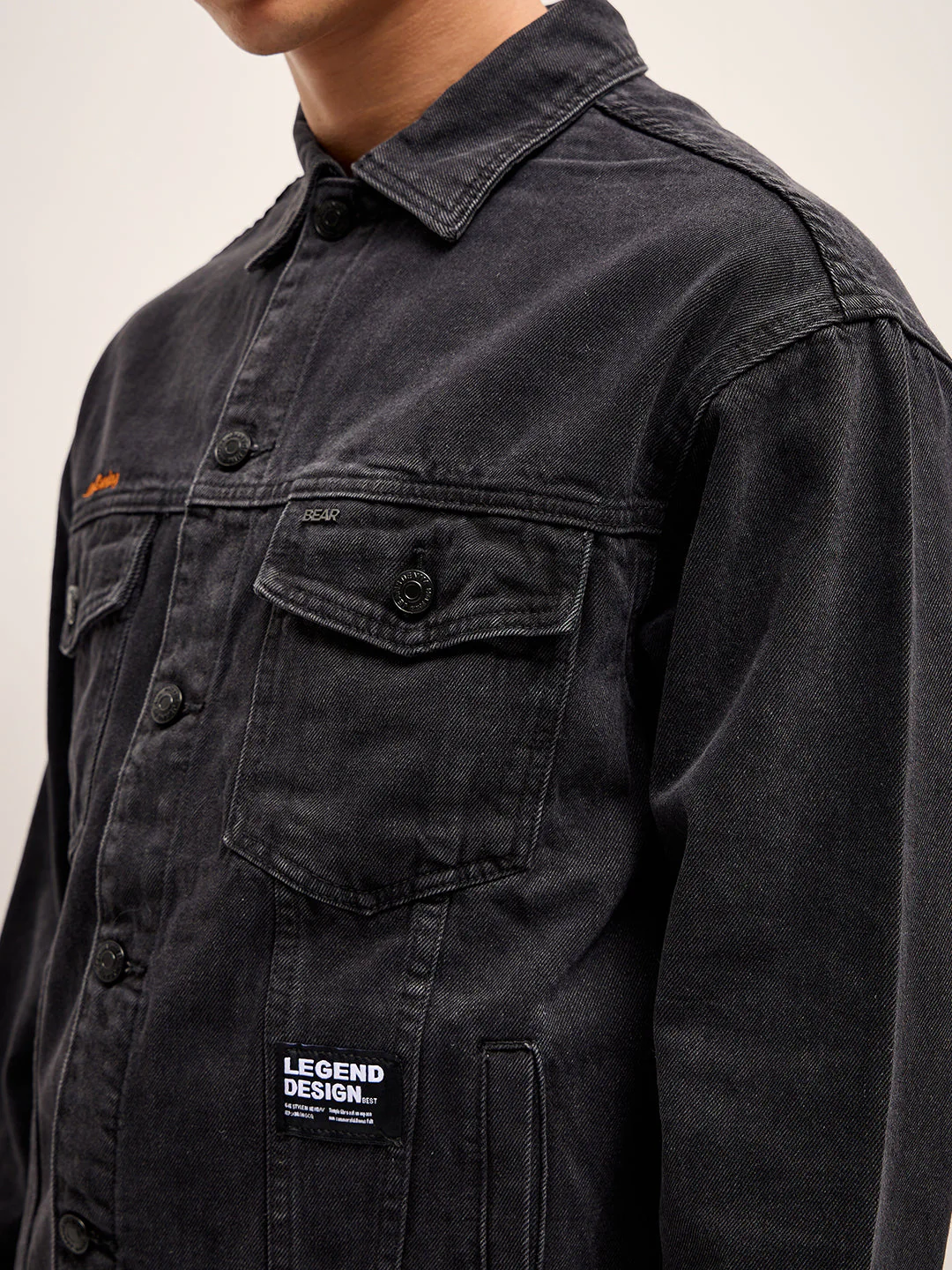 Men Black Regular Fit Denim Jacket - Image 5