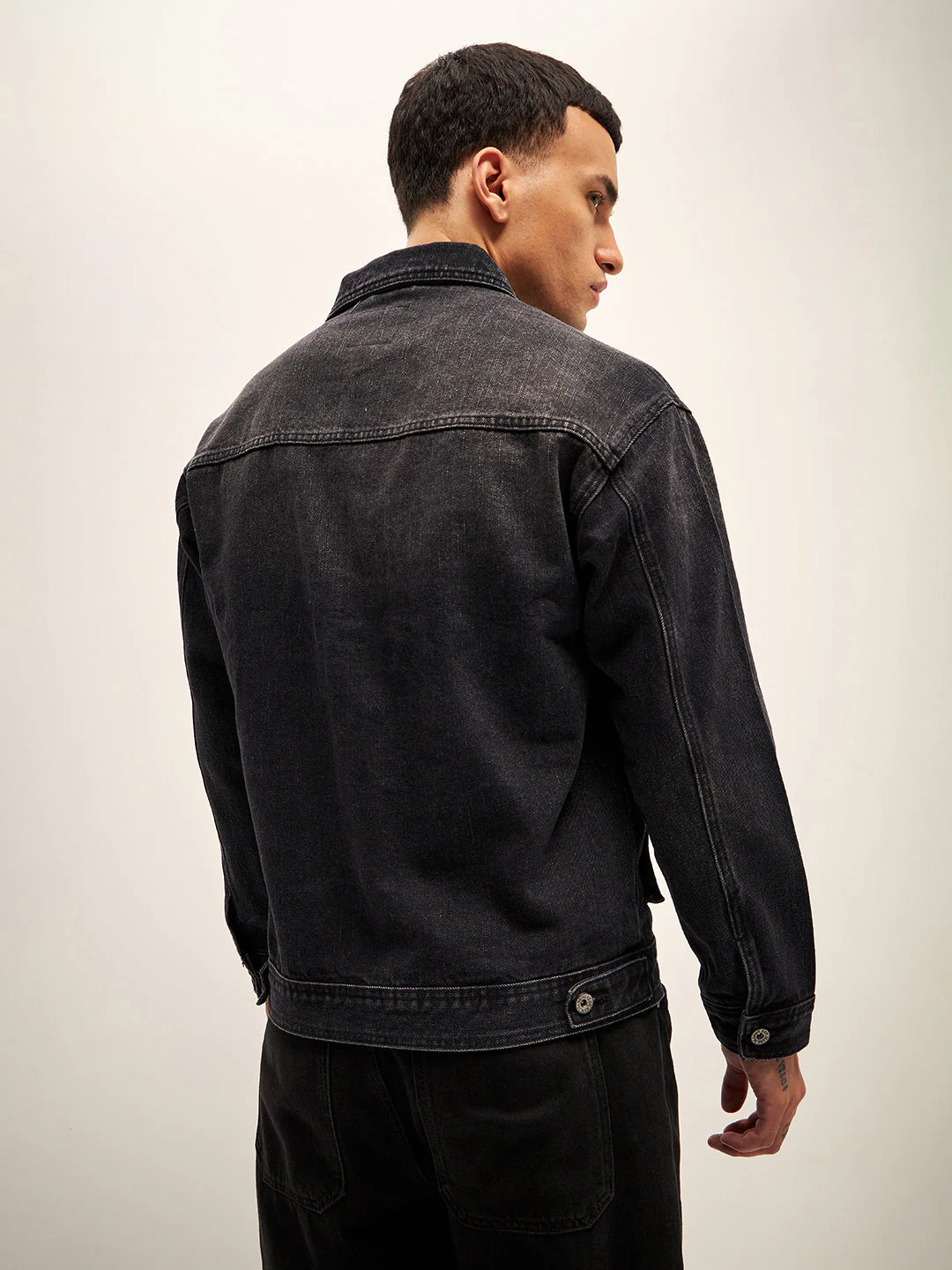 Men Black Regular Fit Denim Jacket - Image 2