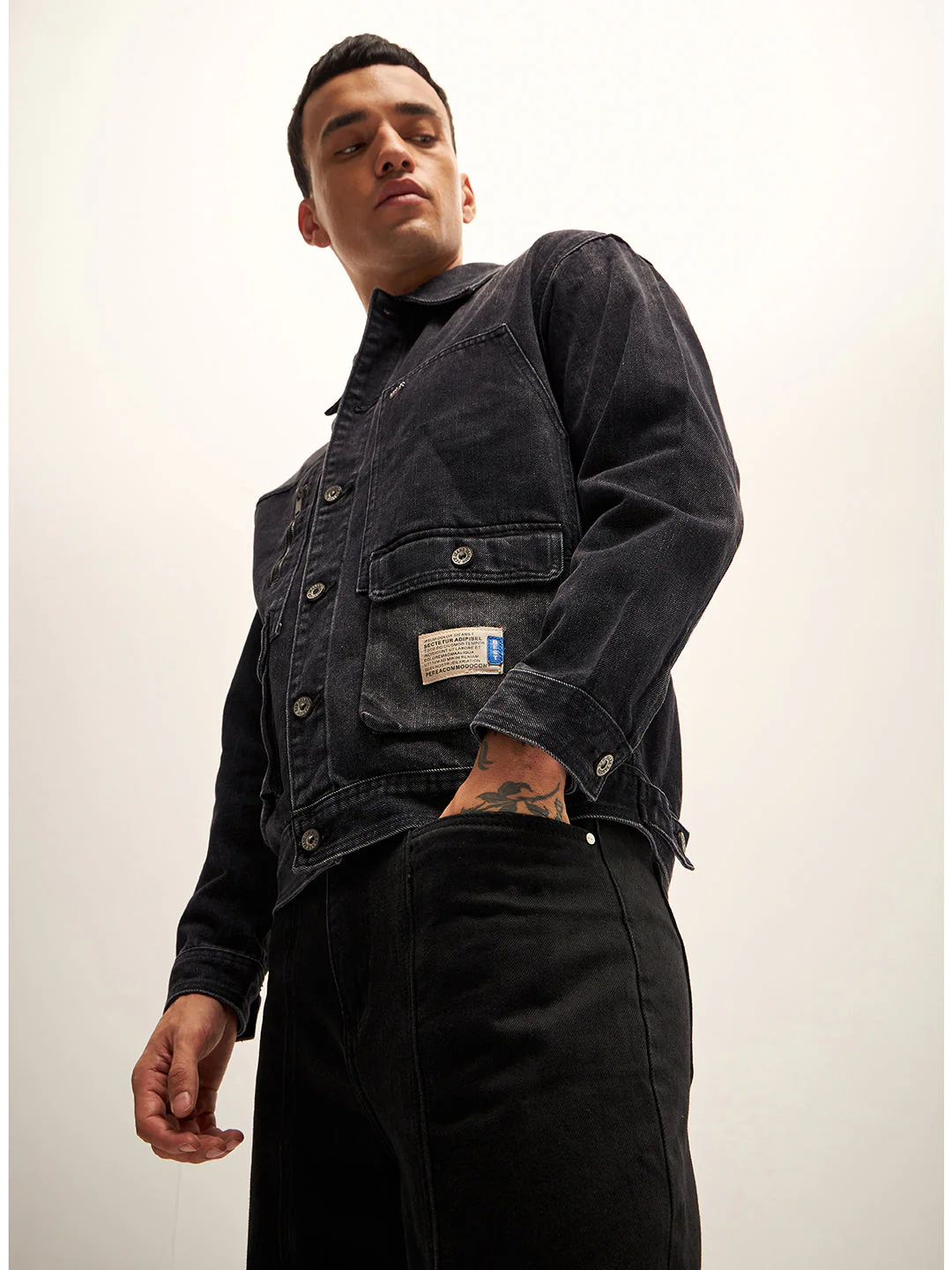 Men Black Regular Fit Denim Jacket - Image 3