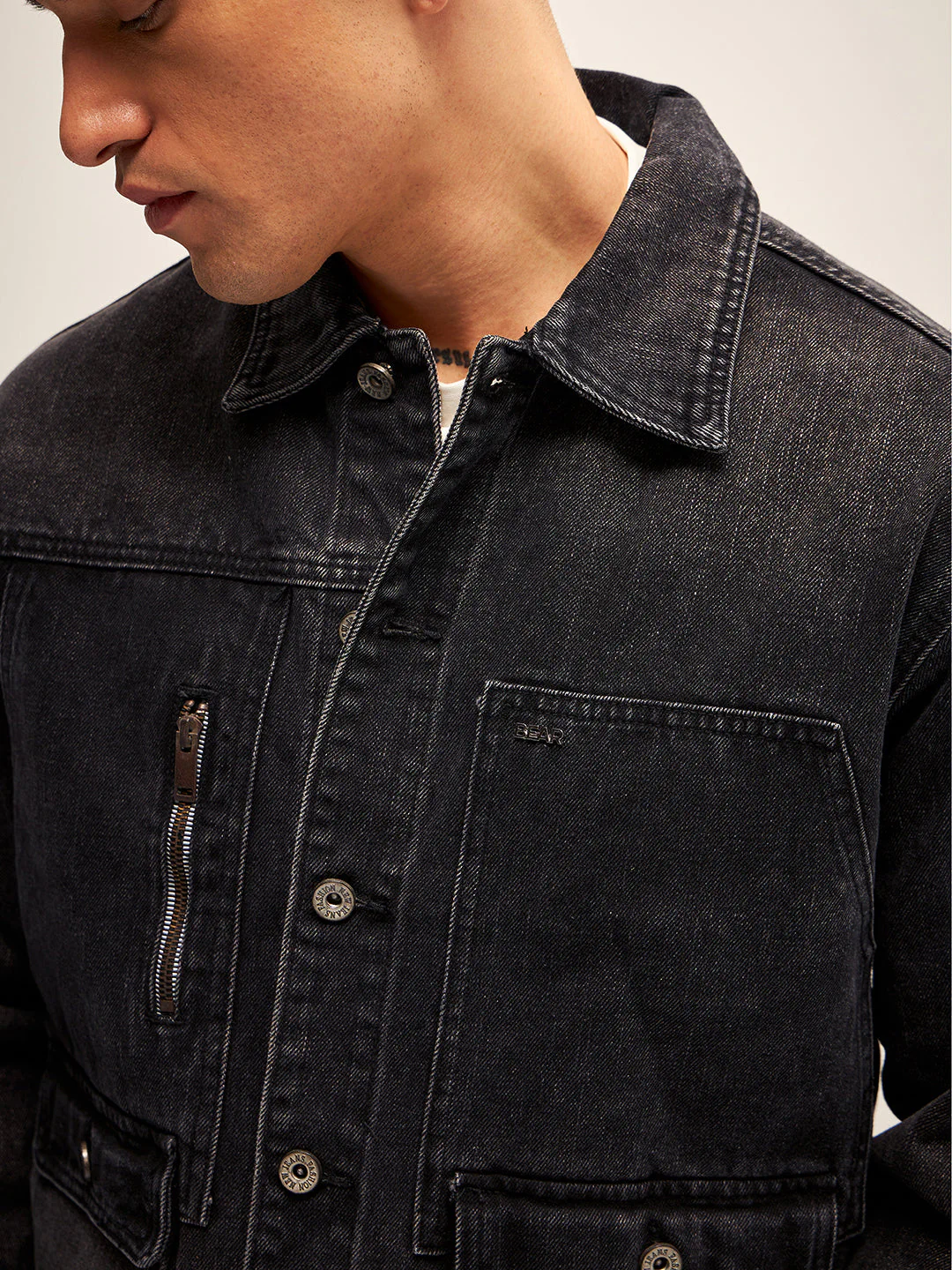 Men Black Regular Fit Denim Jacket - Image 5