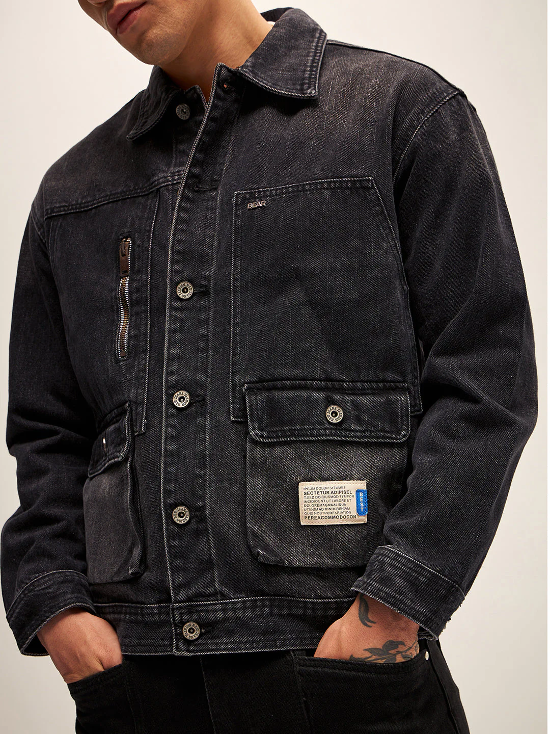 Men Black Regular Fit Denim Jacket - Image 6