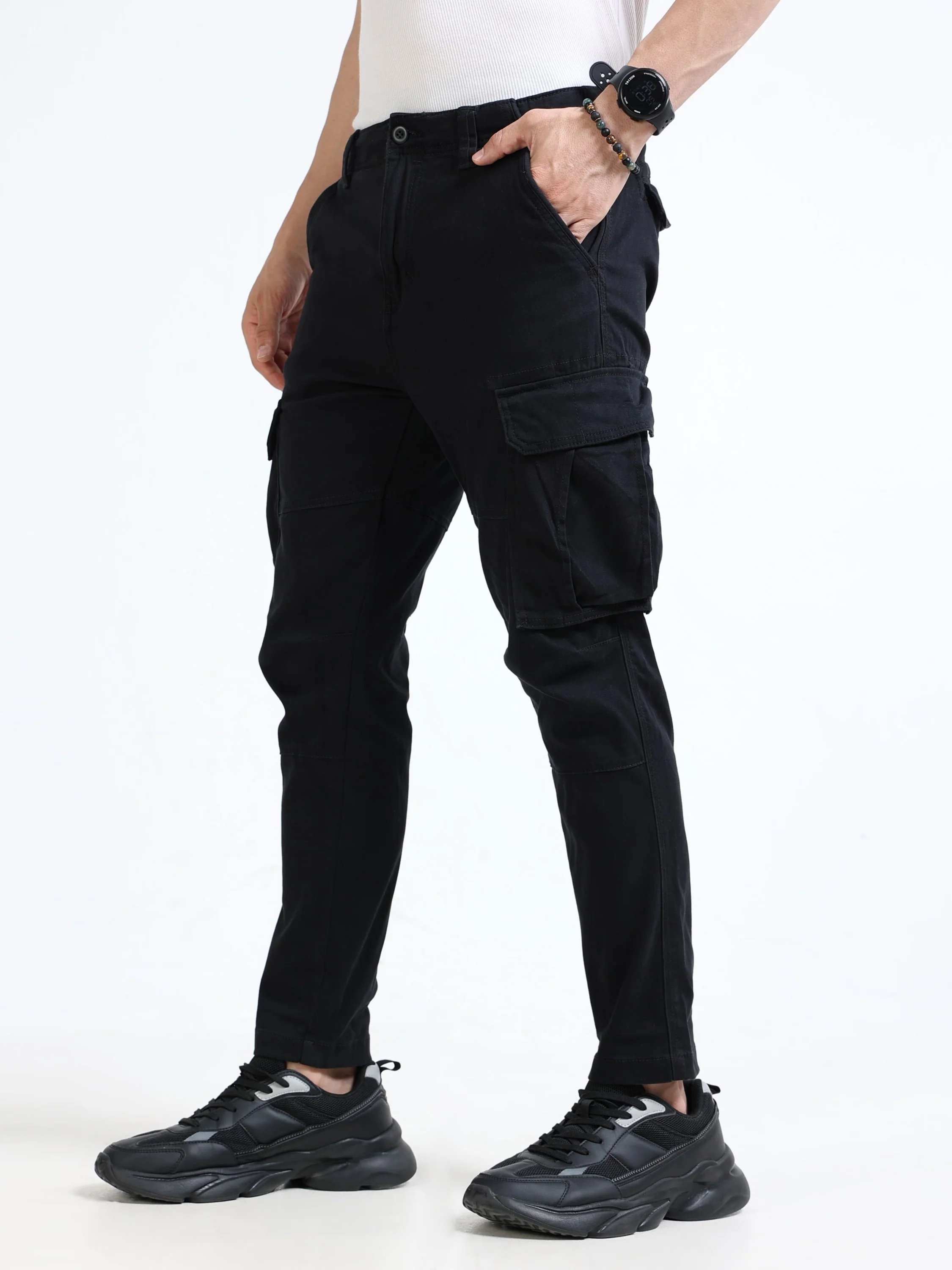 Men Black Mid Rise Cargo Pants - Image 6