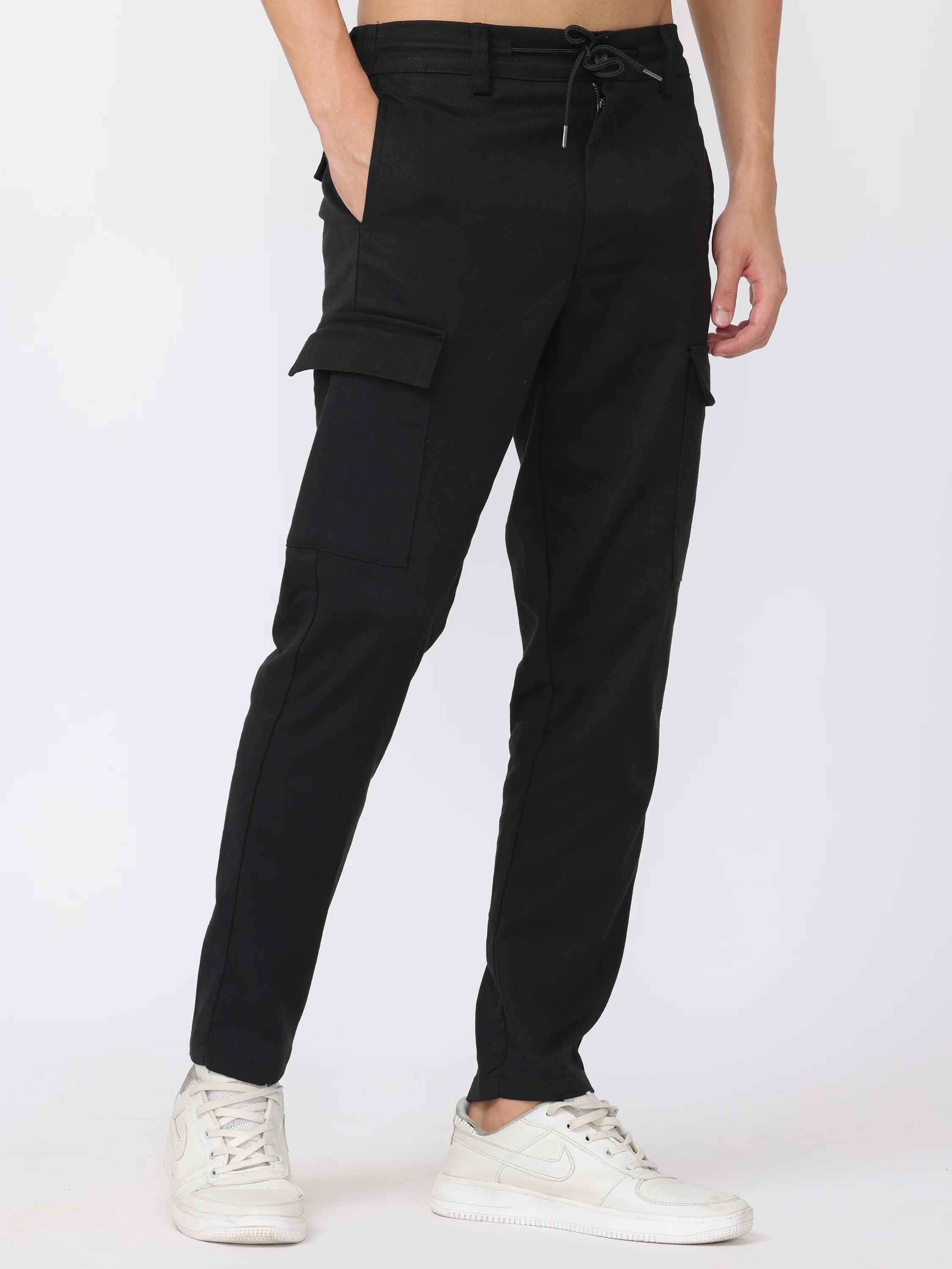 Men Black Regular Fit Cargo Pants - Image 4