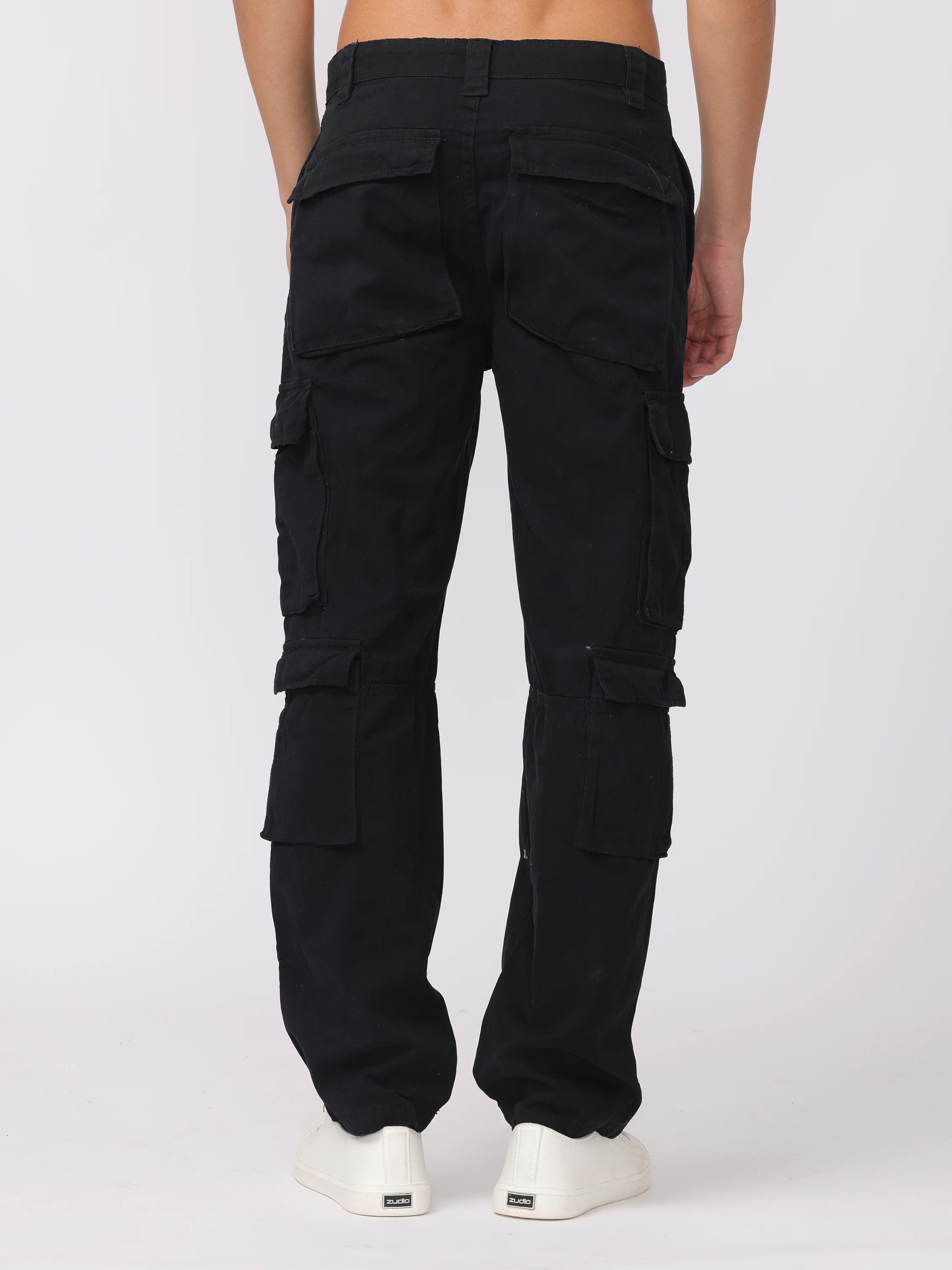 Men Black Regular Fit Cargo Pants - Image 5