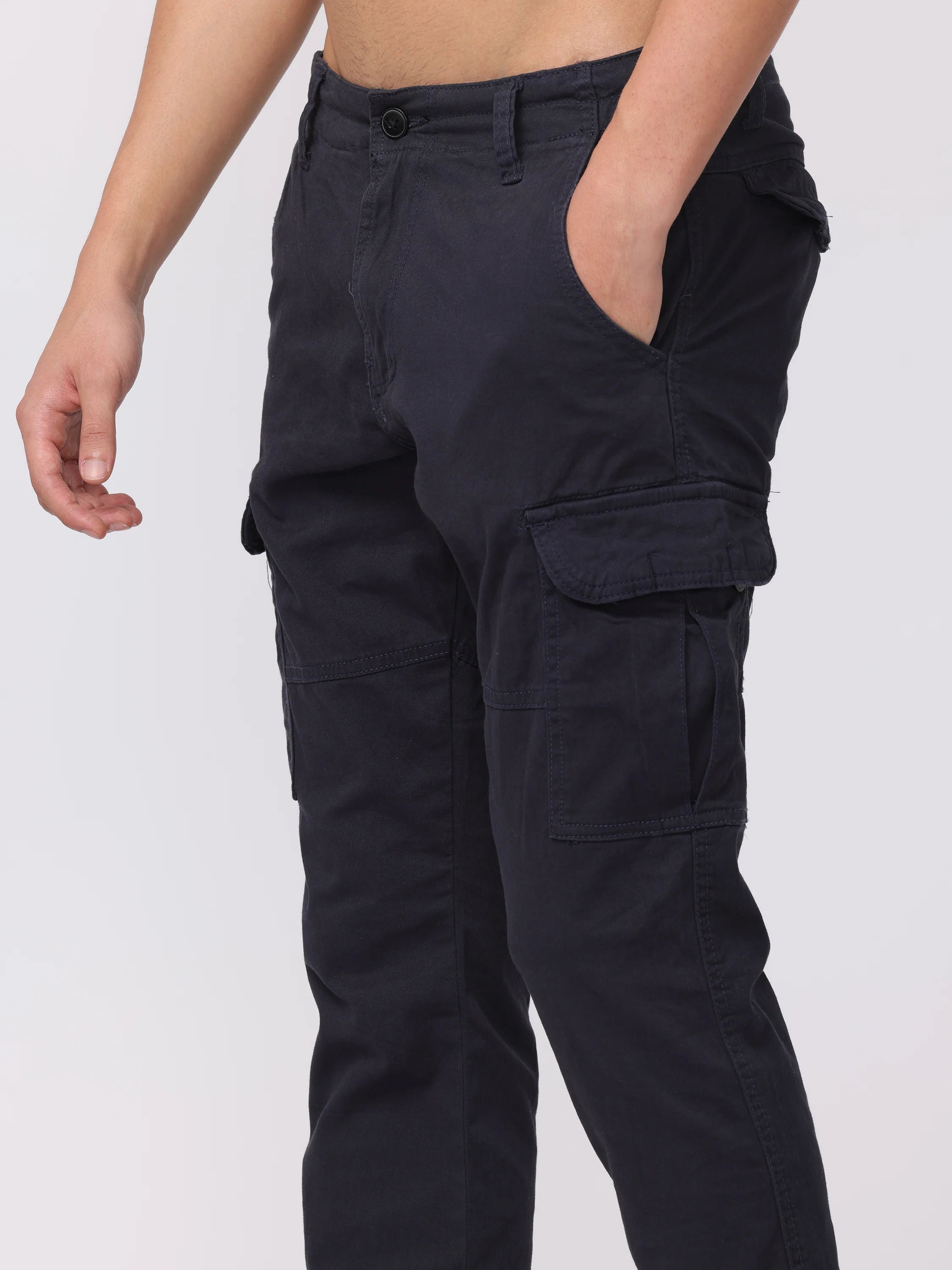 Men Black Regular Fit Cargo Pants - Image 6