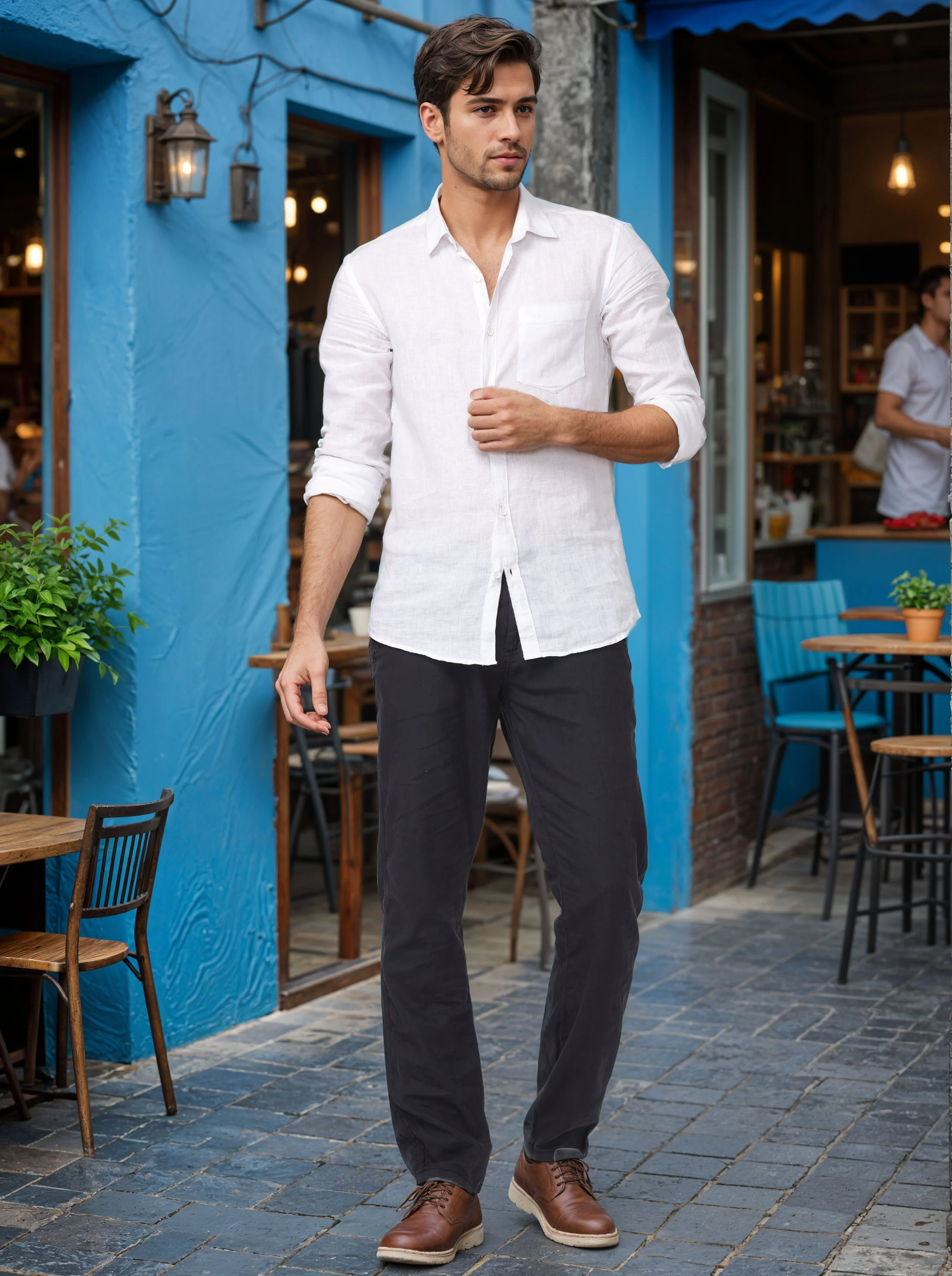 Men Black Regular Fit Linen Blend Pants - Image 3