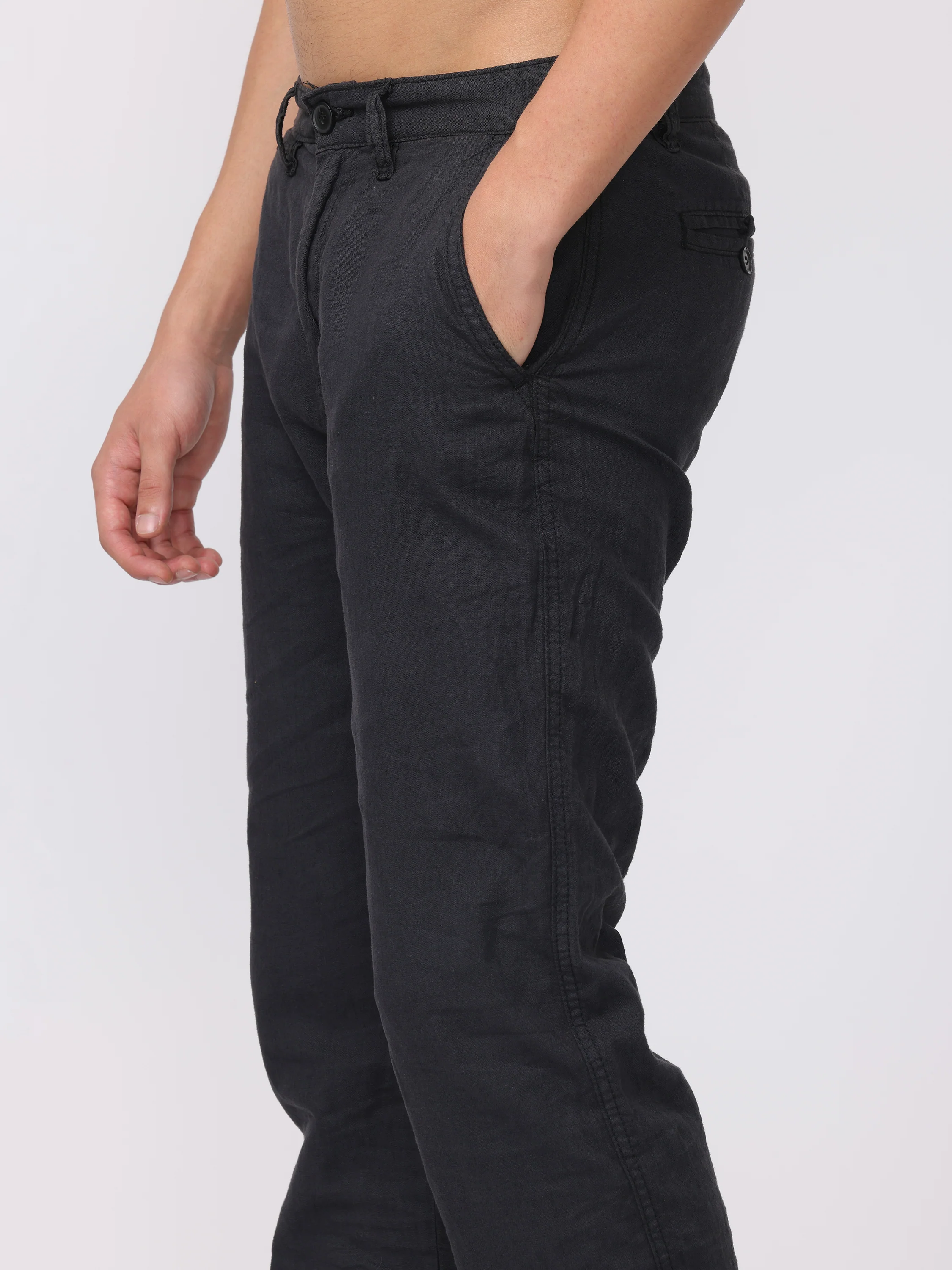 Men Black Regular Fit Linen Blend Pants - Image 6