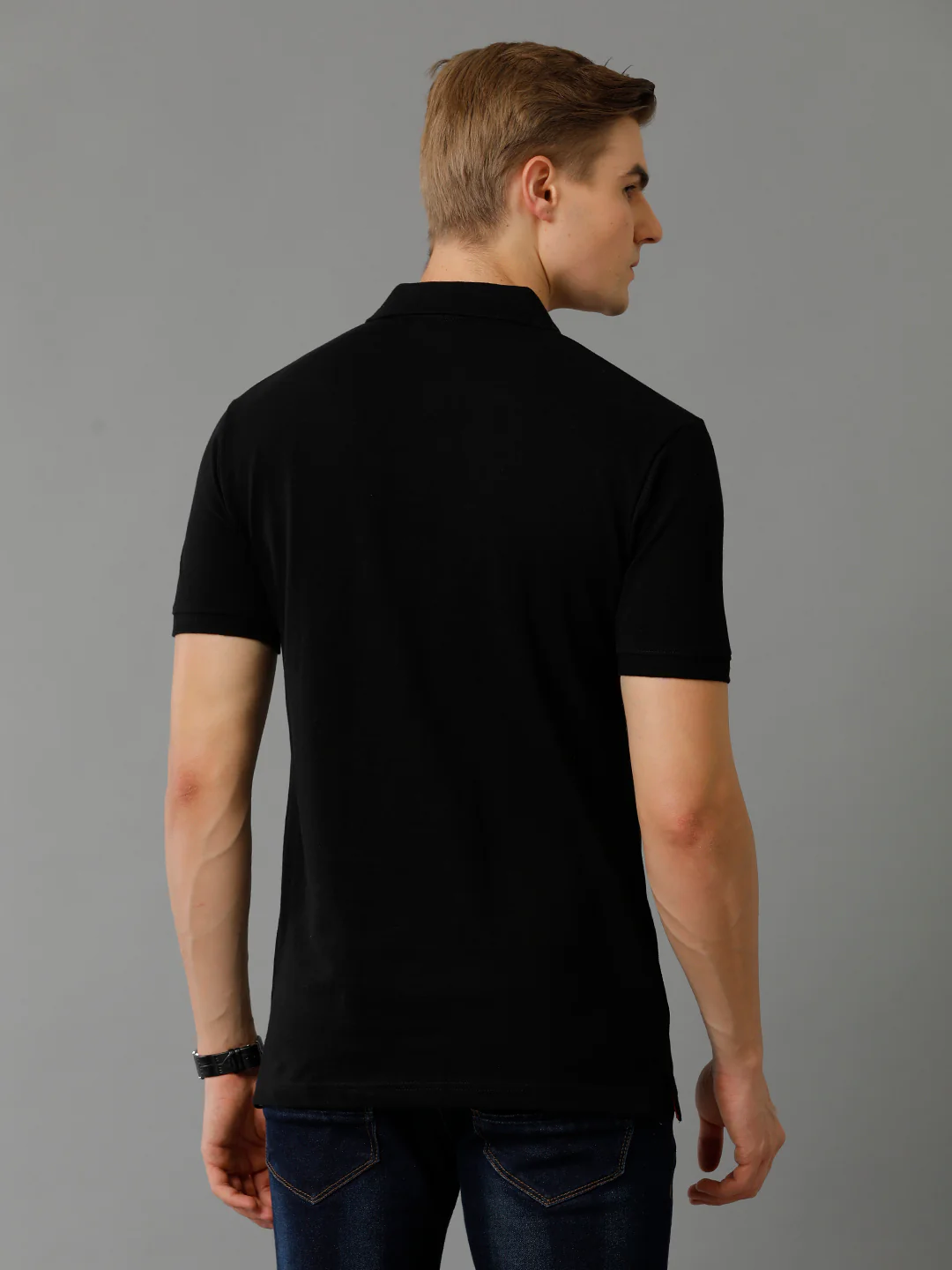 Men Black Regular Fit Polo T-Shirt - Image 2
