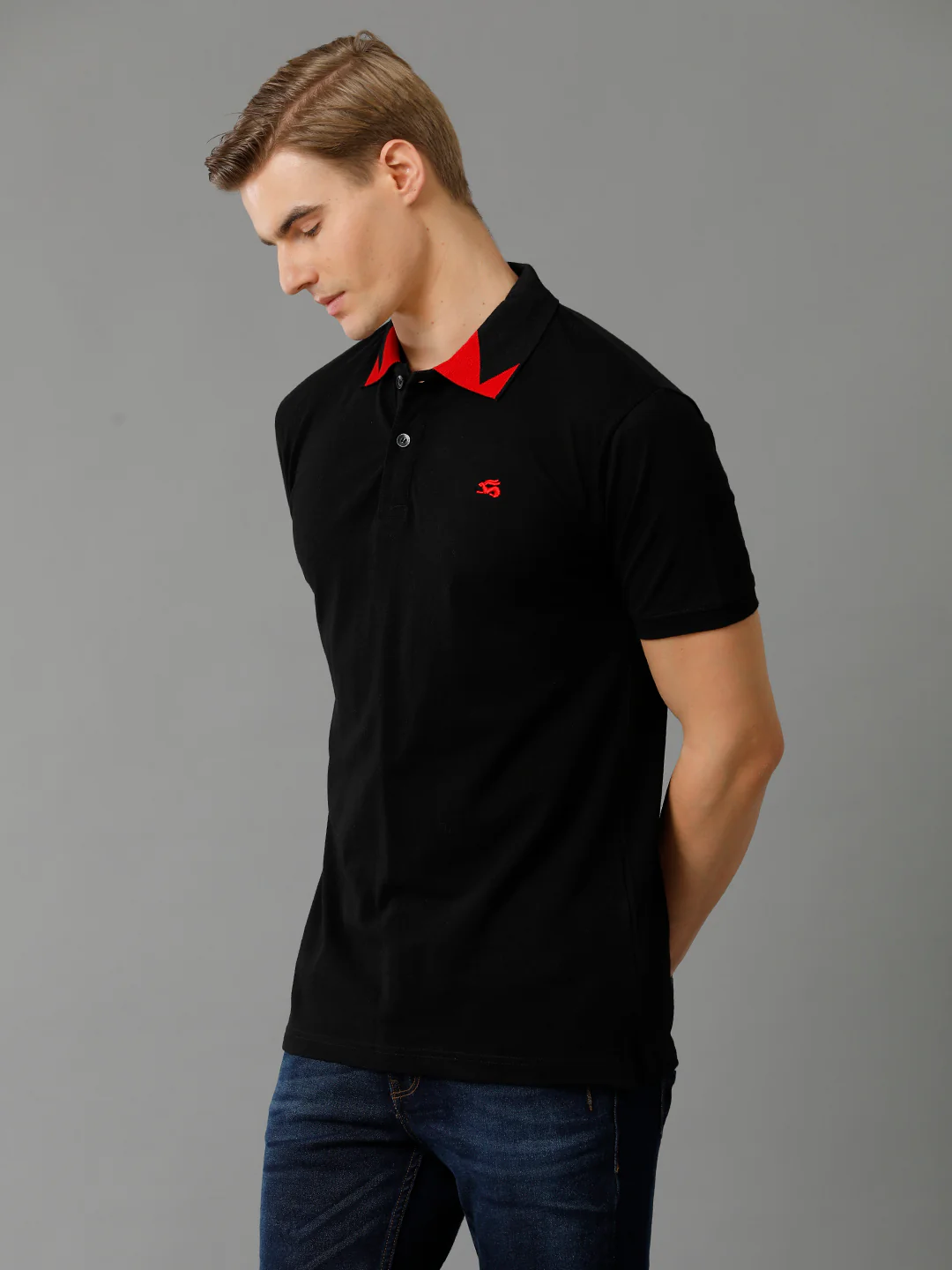 Men Black Regular Fit Polo T-Shirt - Image 3