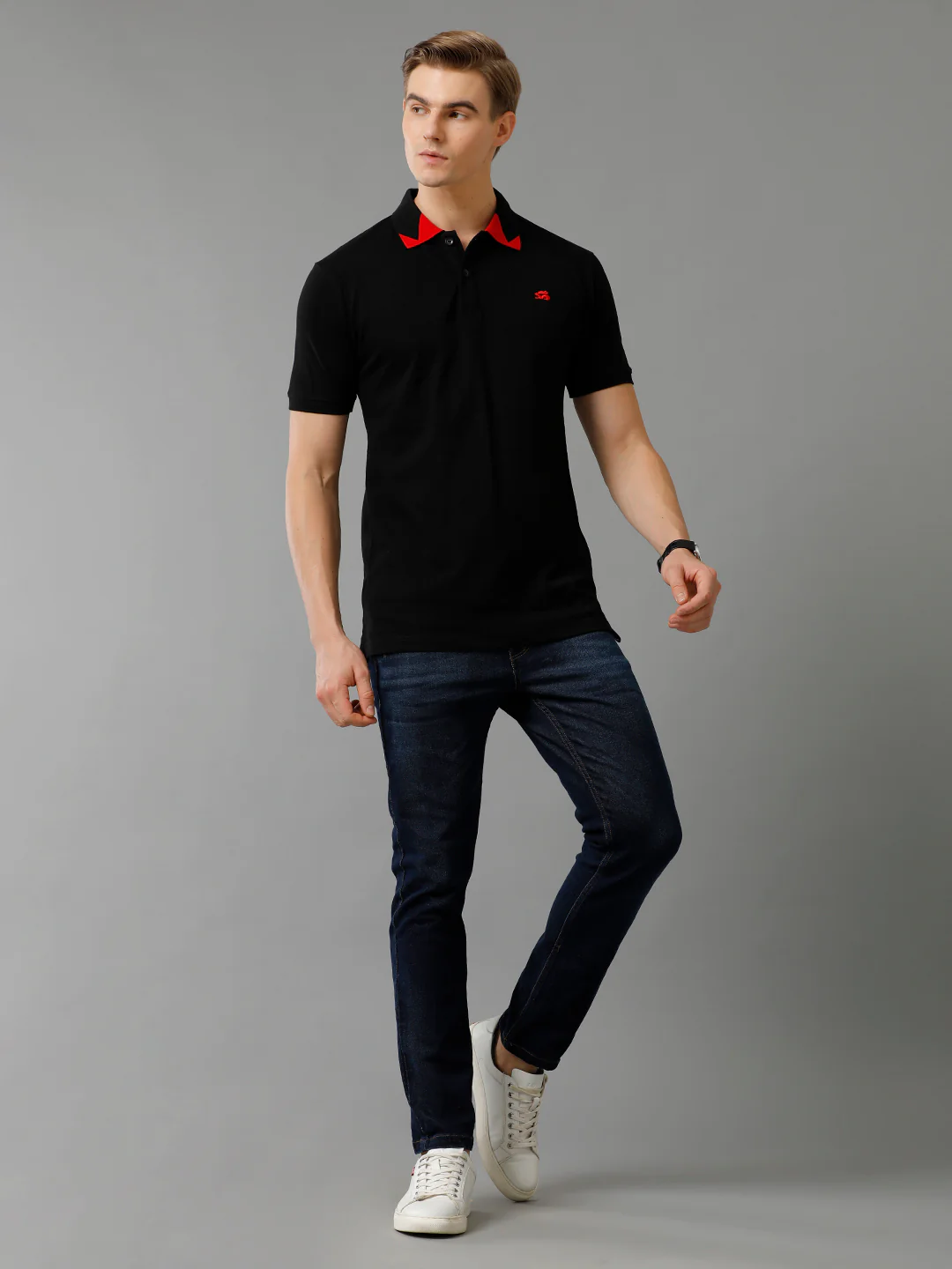 Men Black Regular Fit Polo T-Shirt - Image 5