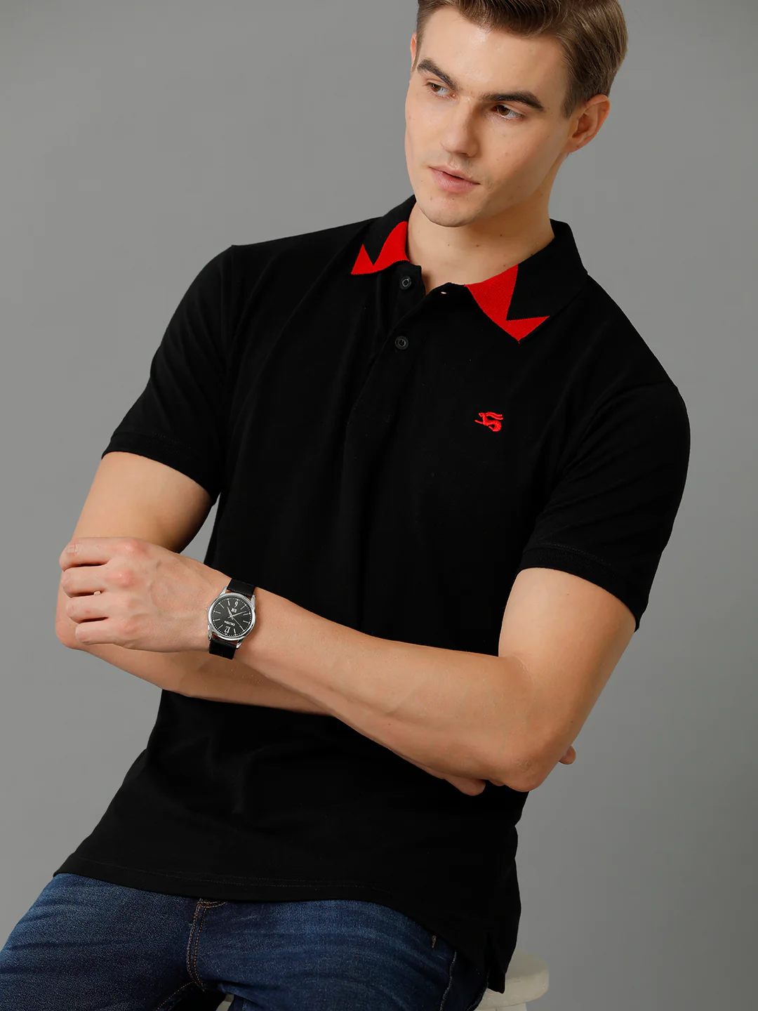 Men Black Regular Fit Polo T-Shirt - Image 6