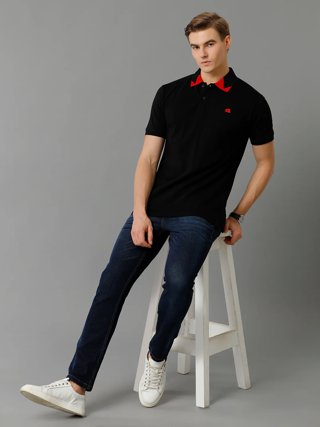 Men Black Regular Fit Polo T-Shirt - Image 7