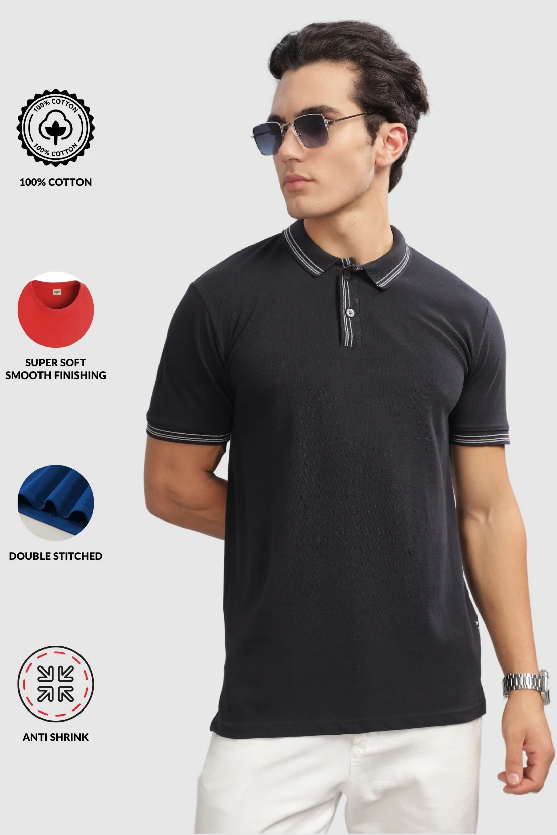 Men Black Regular Fit Polo T-Shirt - Image 3