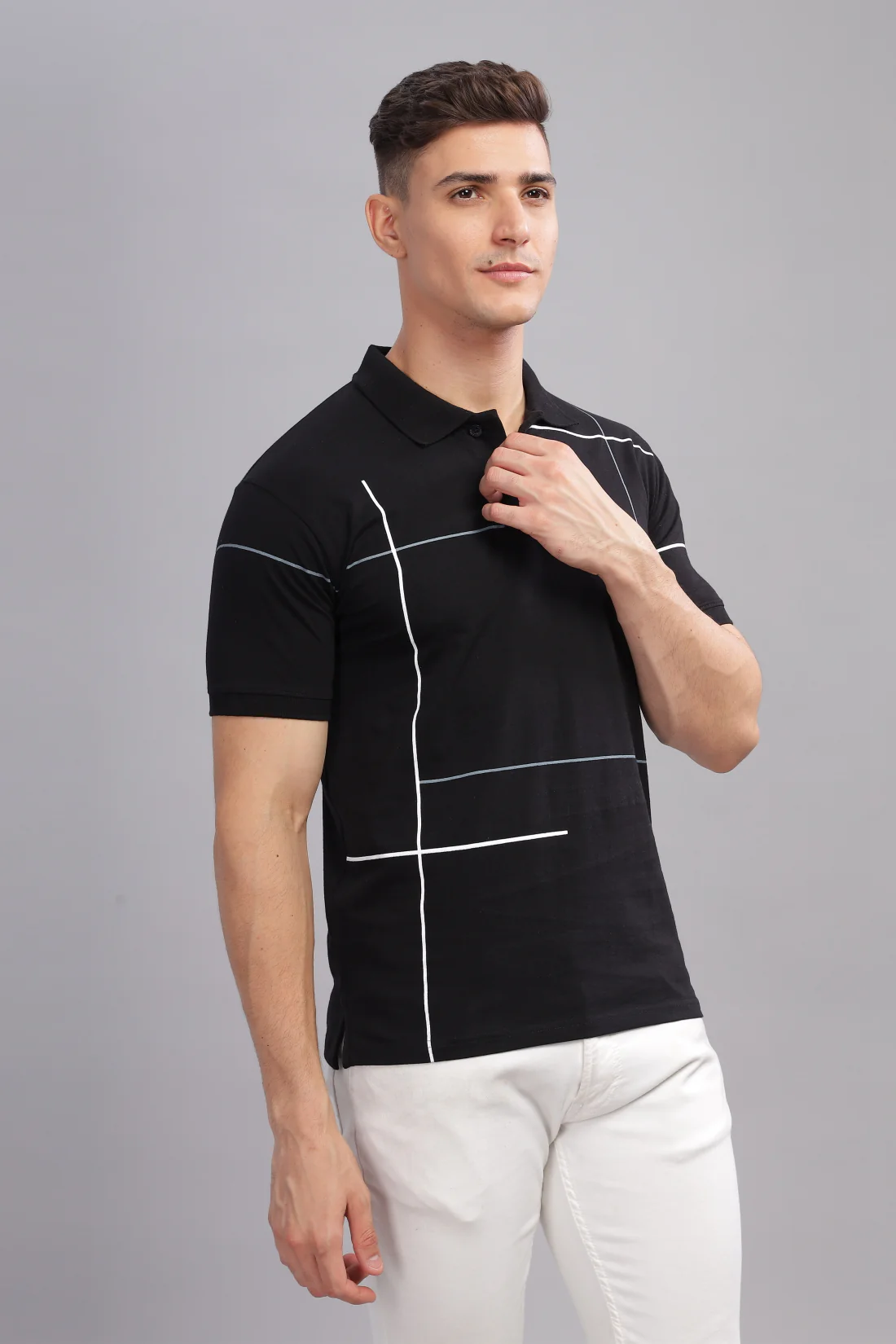 Men Black Regular Fit Polo T-Shirt - Image 2