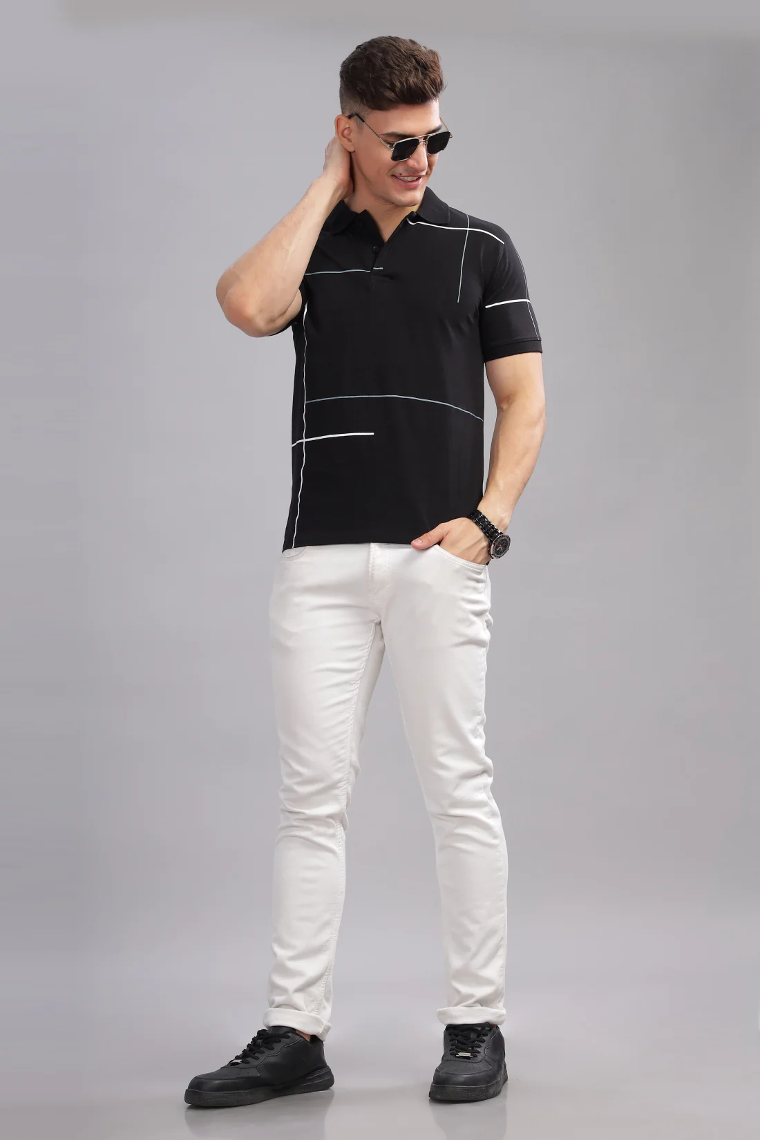 Men Black Regular Fit Polo T-Shirt - Image 5