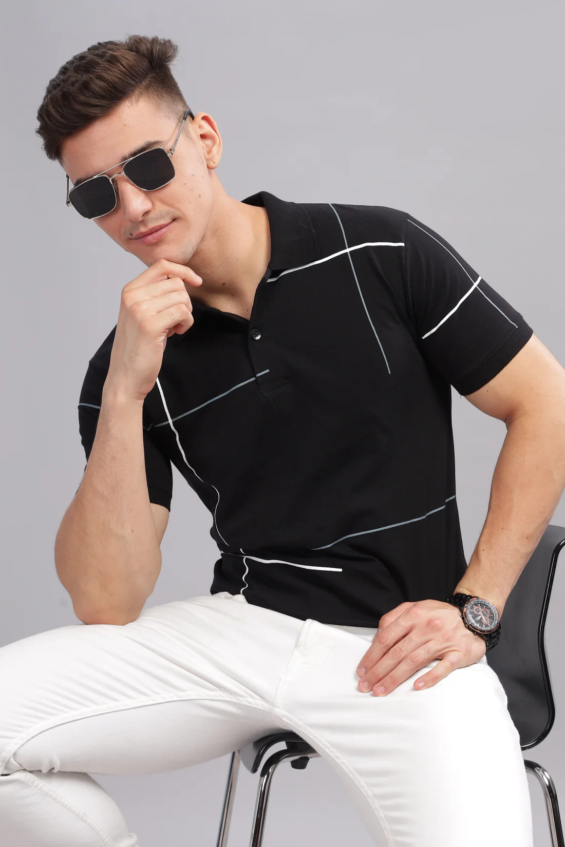 Men Black Regular Fit Polo T-Shirt - Image 6
