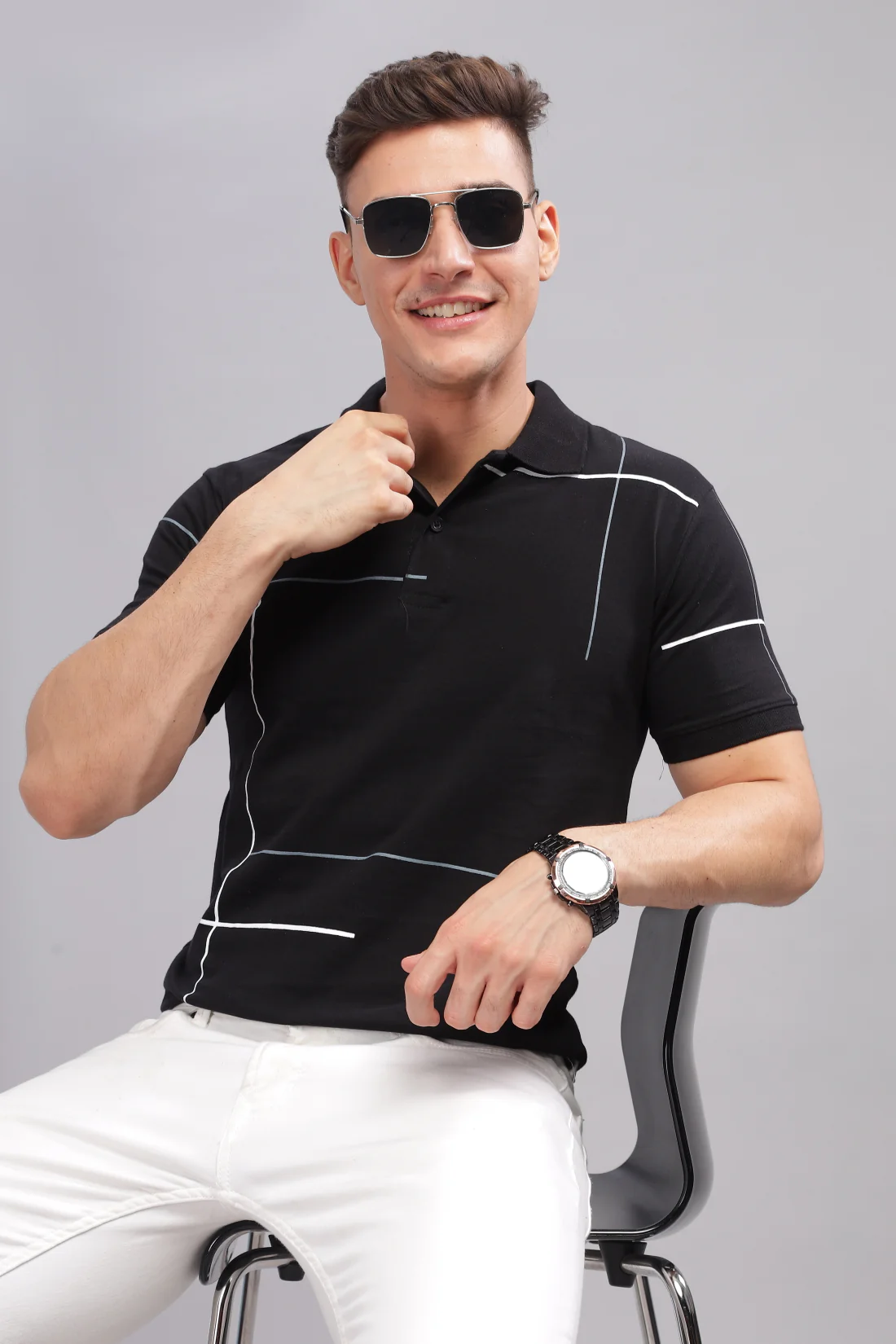 Men Black Regular Fit Polo T-Shirt - Image 7