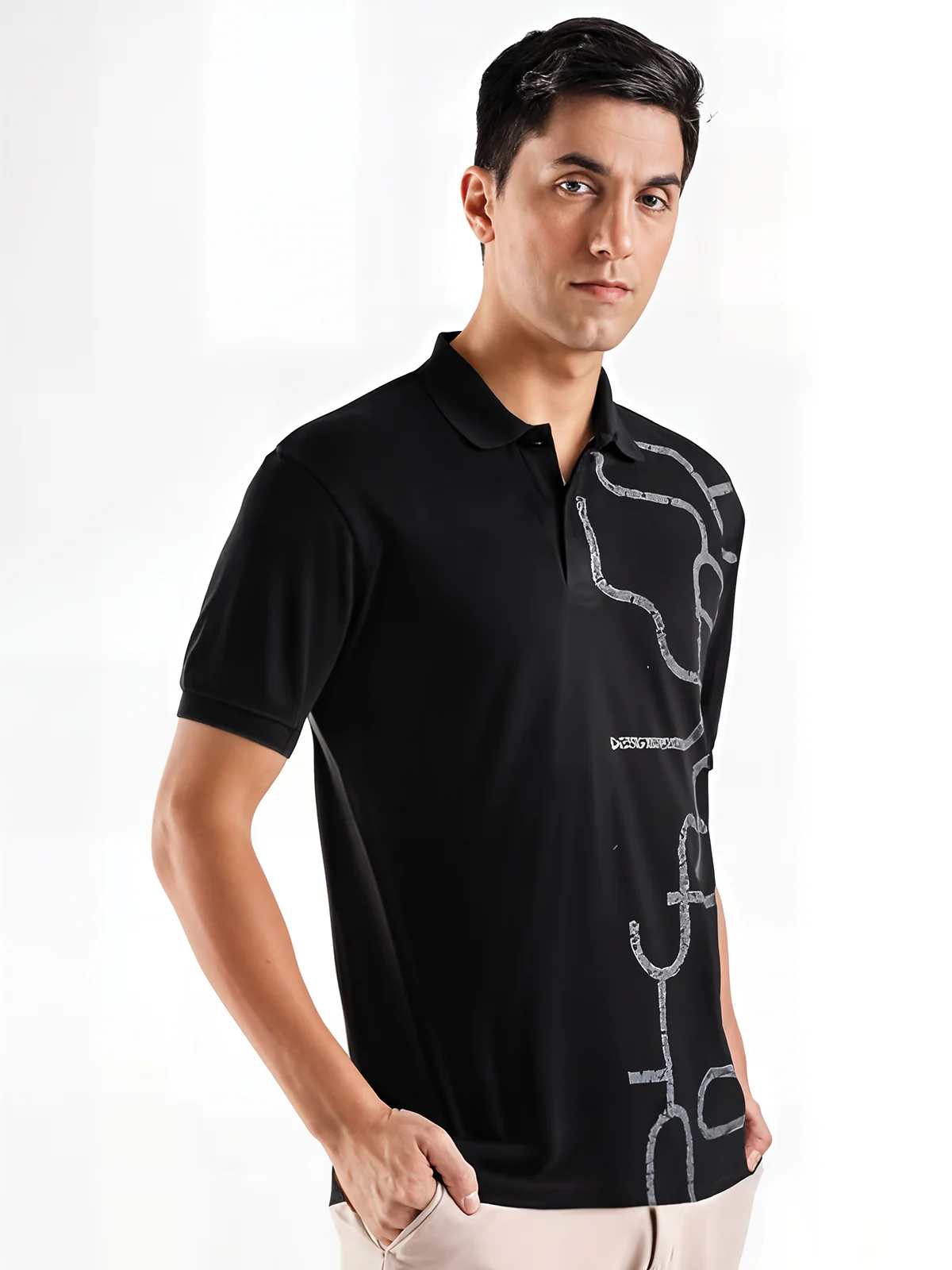 Men Black Regular Fit Polo T-Shirt - Image 4