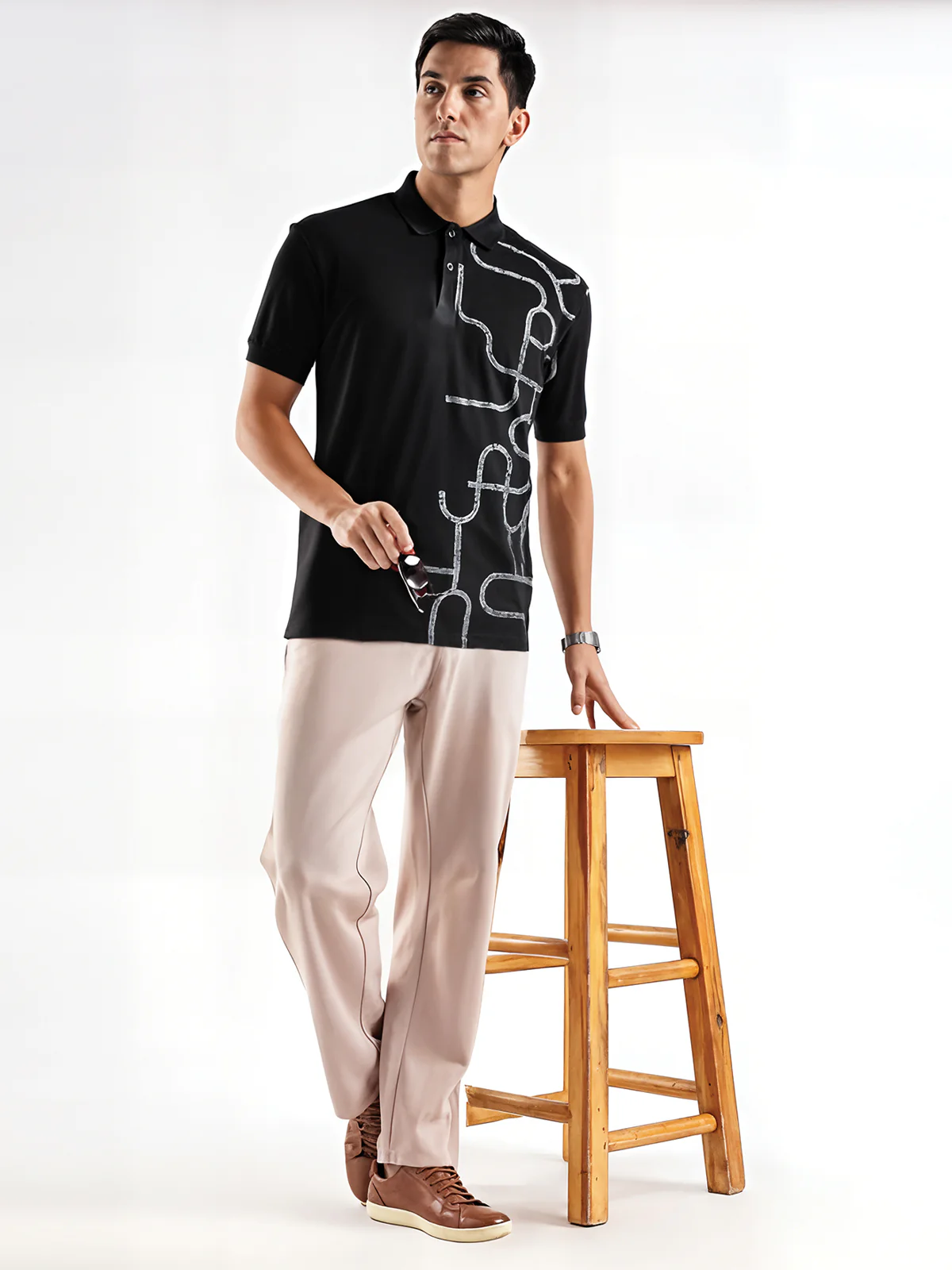 Men Black Regular Fit Polo T-Shirt - Image 5