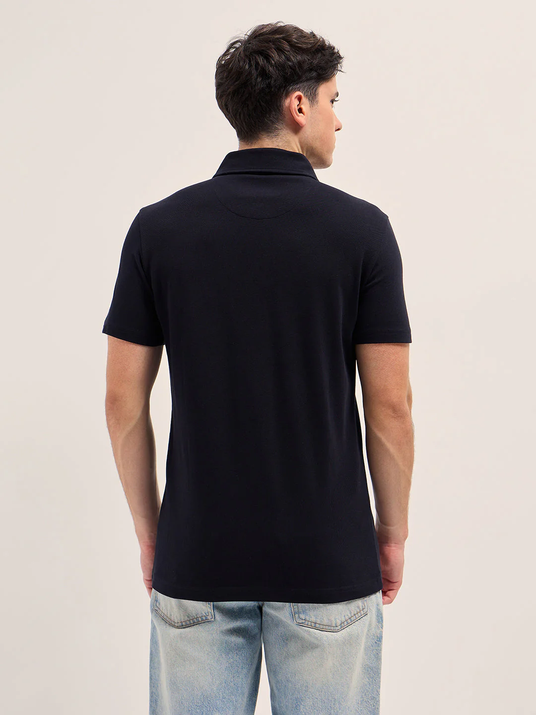 Men Black Regular Fit Polo T-Shirt - Image 2