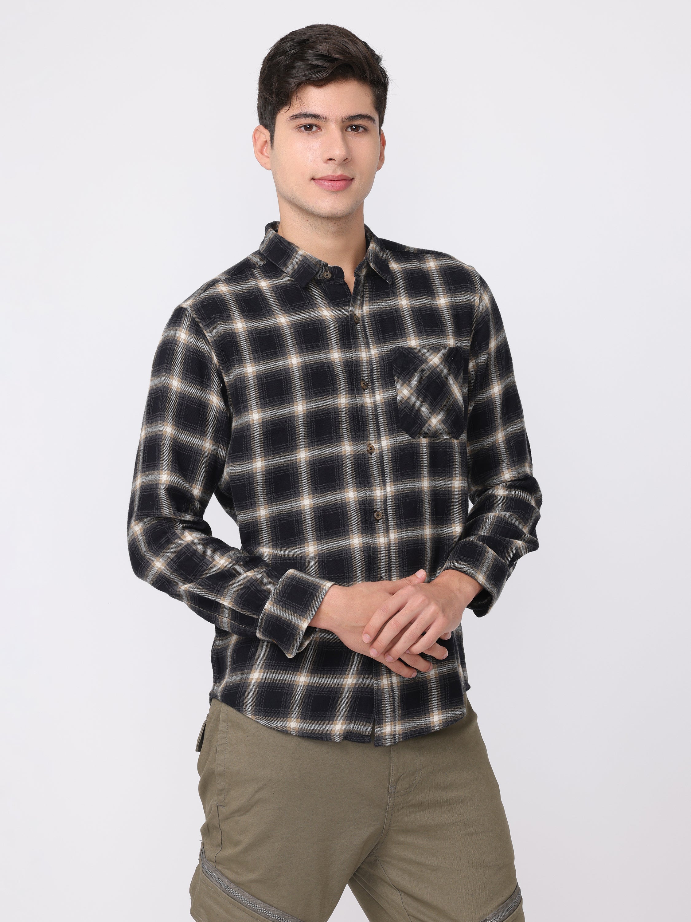 Men Black Regular Fit Checked Shirt - Image 3