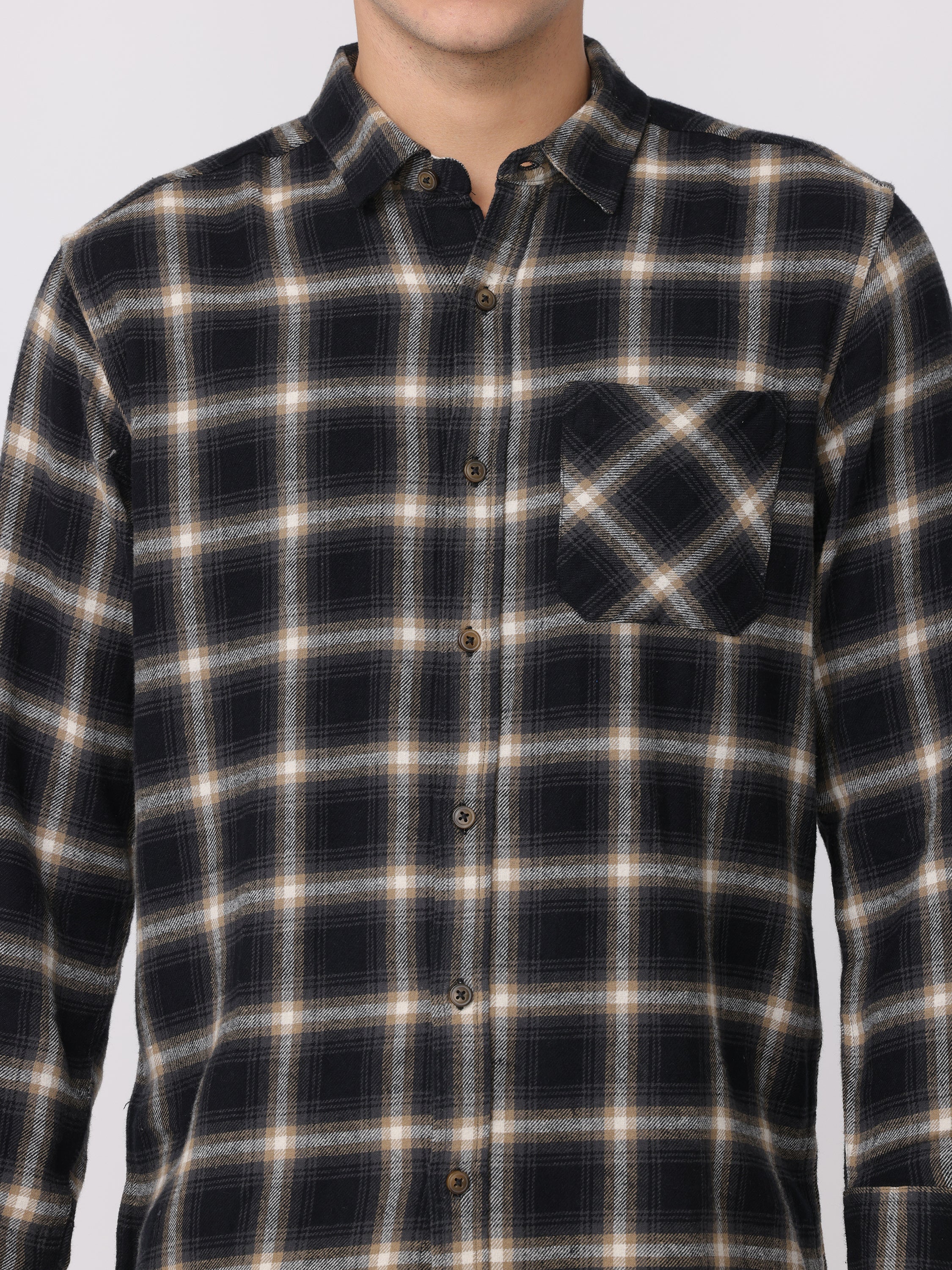Men Black Regular Fit Checked Shirt - Image 4