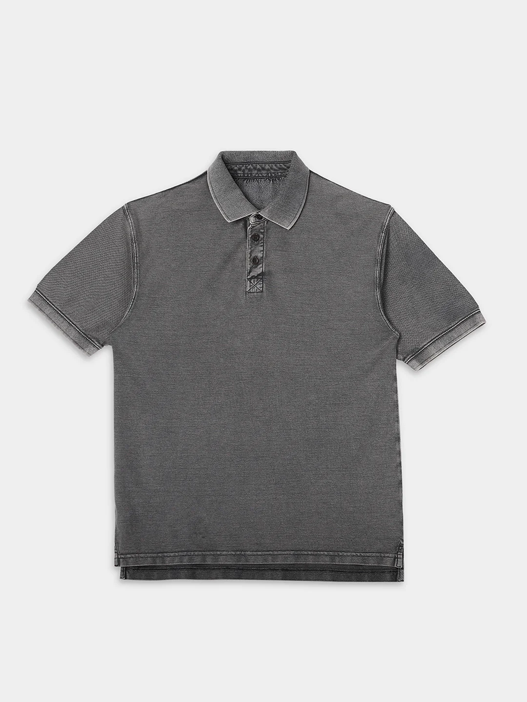 Men Charcoal Drop Shoulder Oversize Polo T-Shirt - Image 7