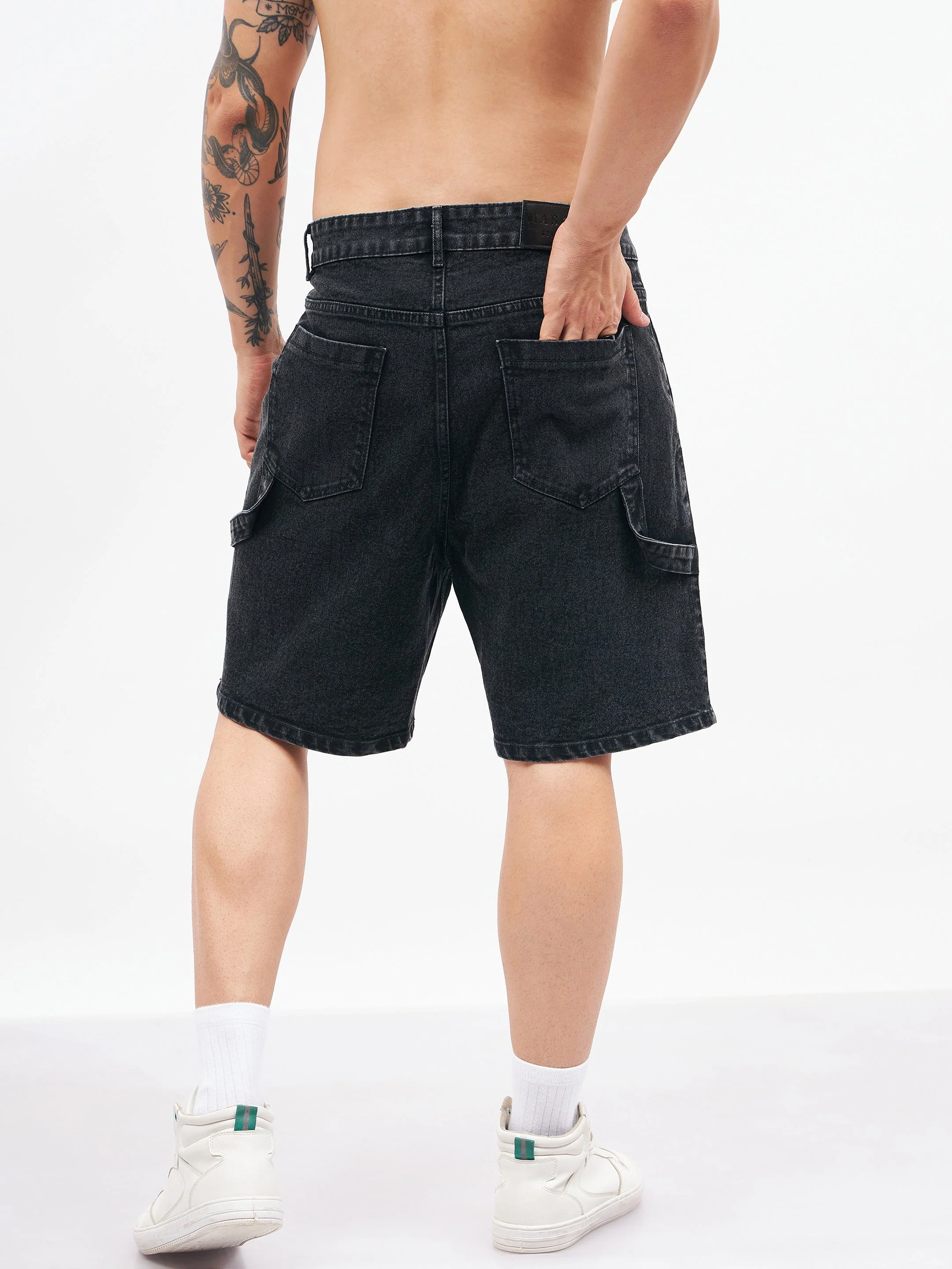 Men Black Relax Fit Denim Shorts - Image 2