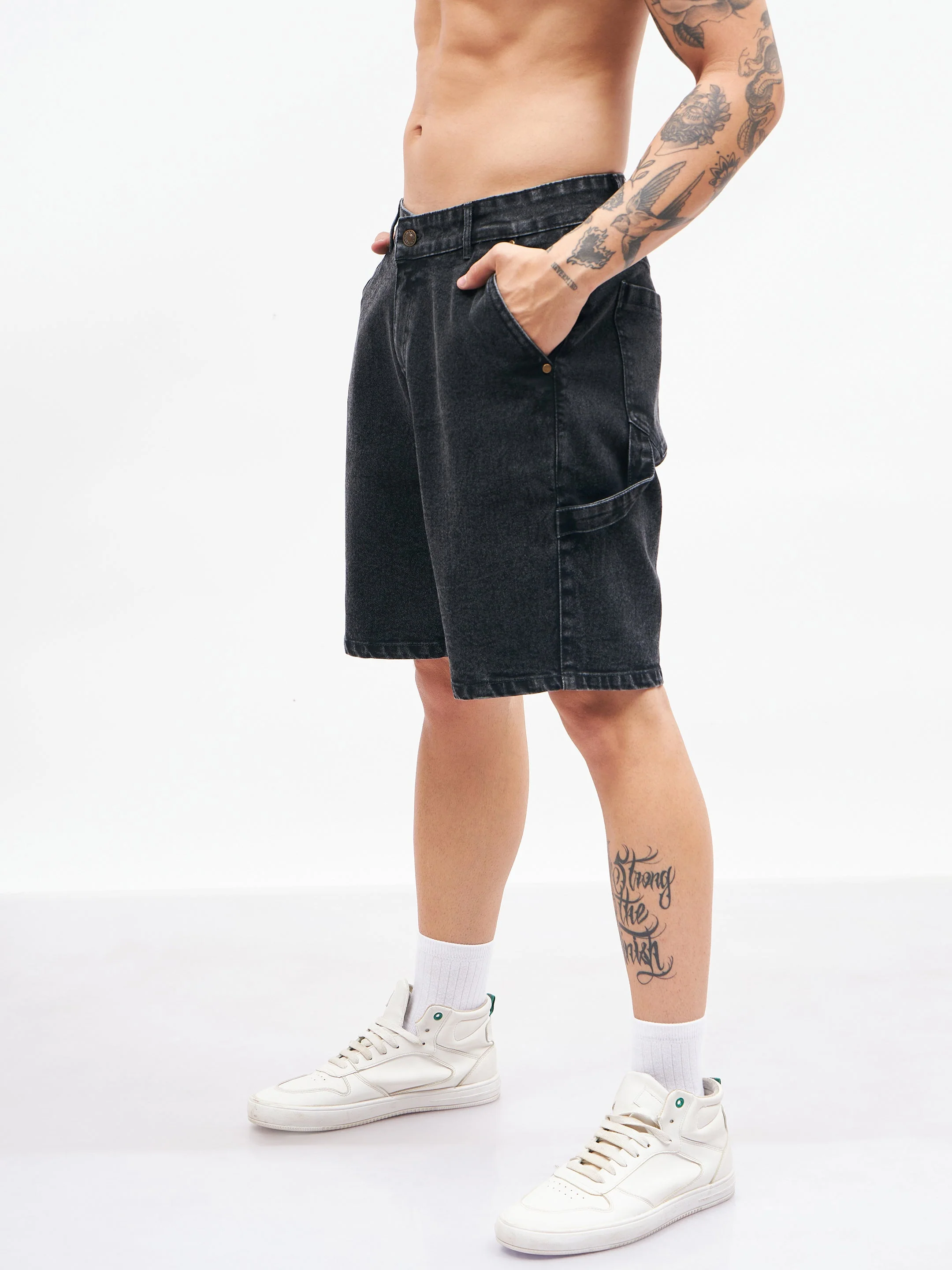 Men Black Relax Fit Denim Shorts - Image 4