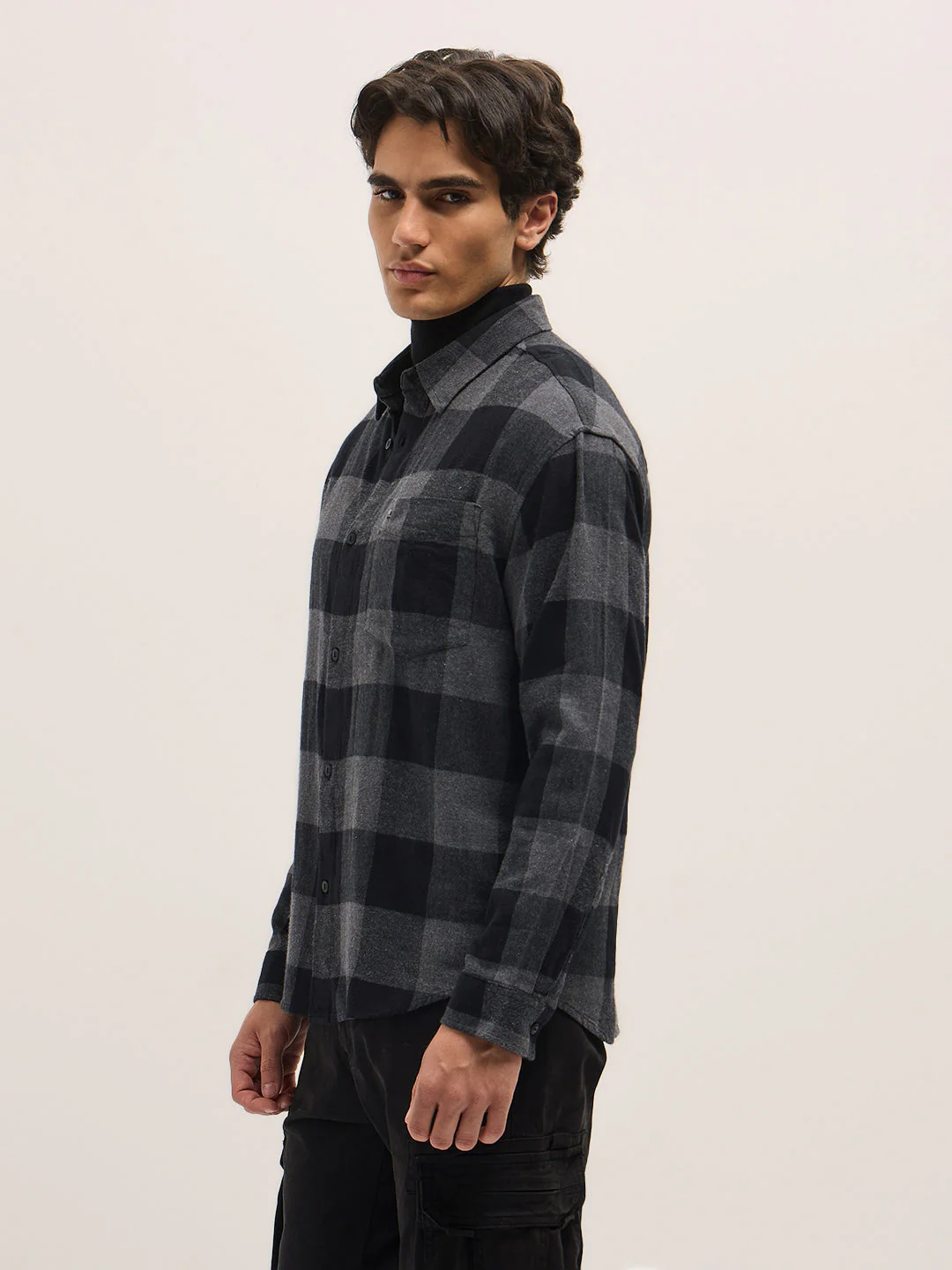 Men Black Relax Fit Overshirt - Image 3