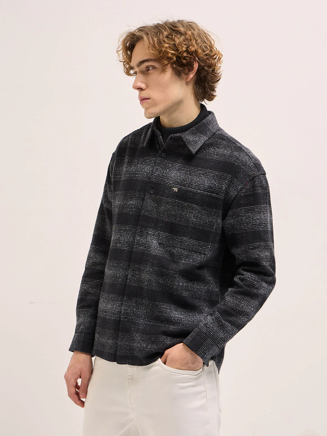 Men Black Relax Fit Overshirt - Image 3
