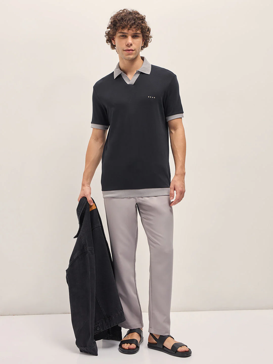 Men Black Relax Fit Polo T-shirt - Image 4