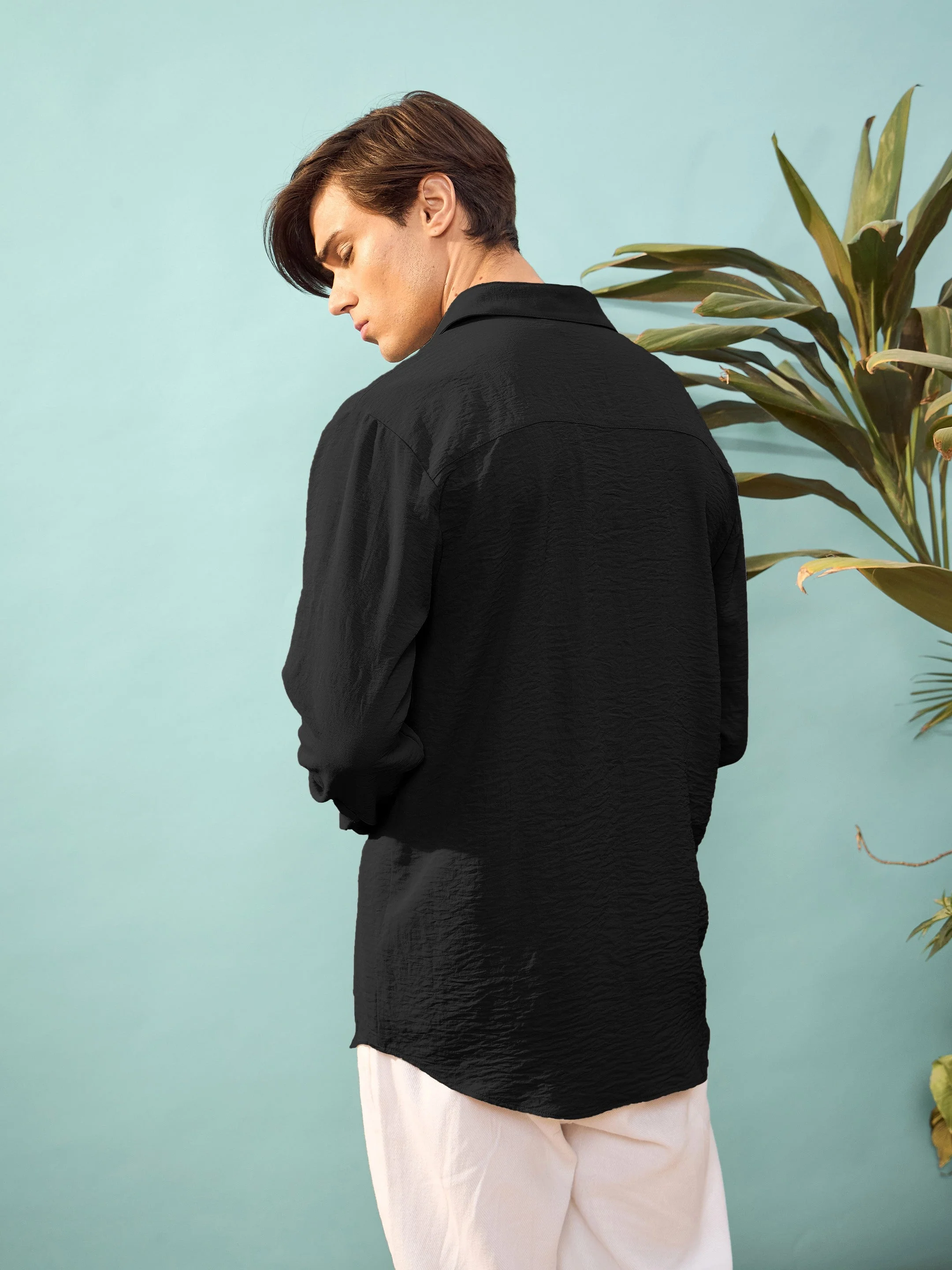 Men Black Relax Fit Shirt - Image 2