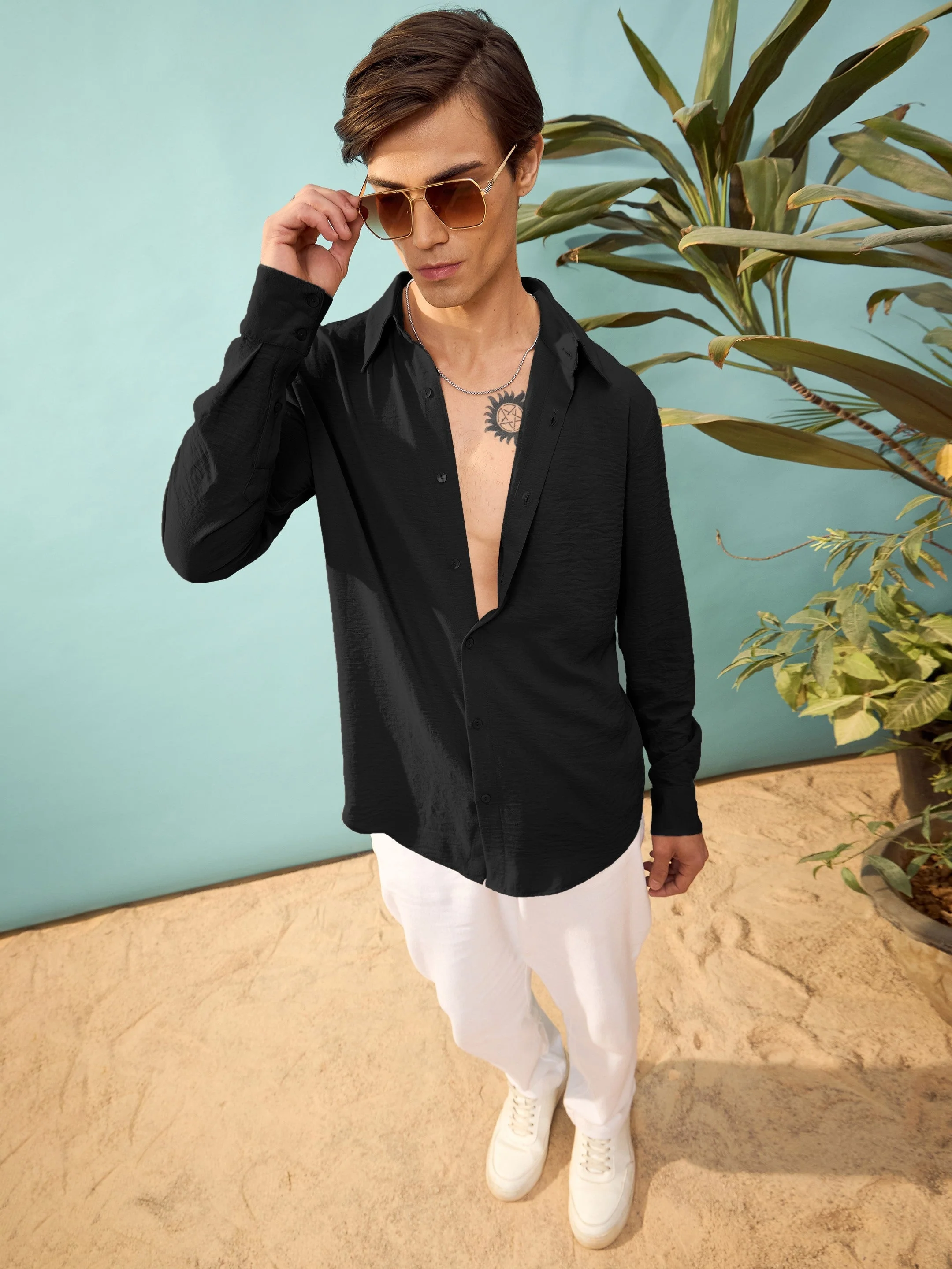 Men Black Relax Fit Shirt - Image 4