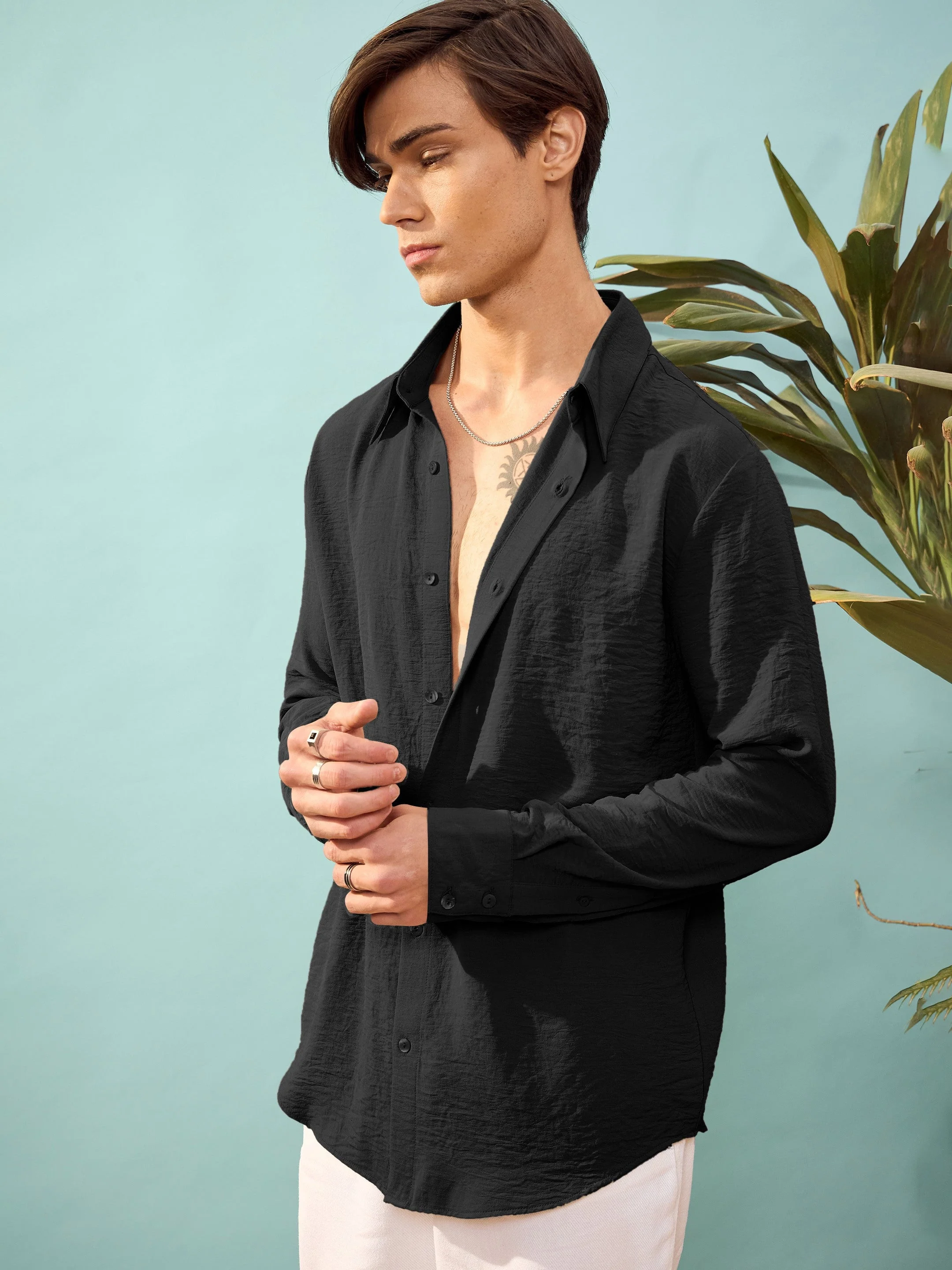 Men Black Relax Fit Shirt - Image 5