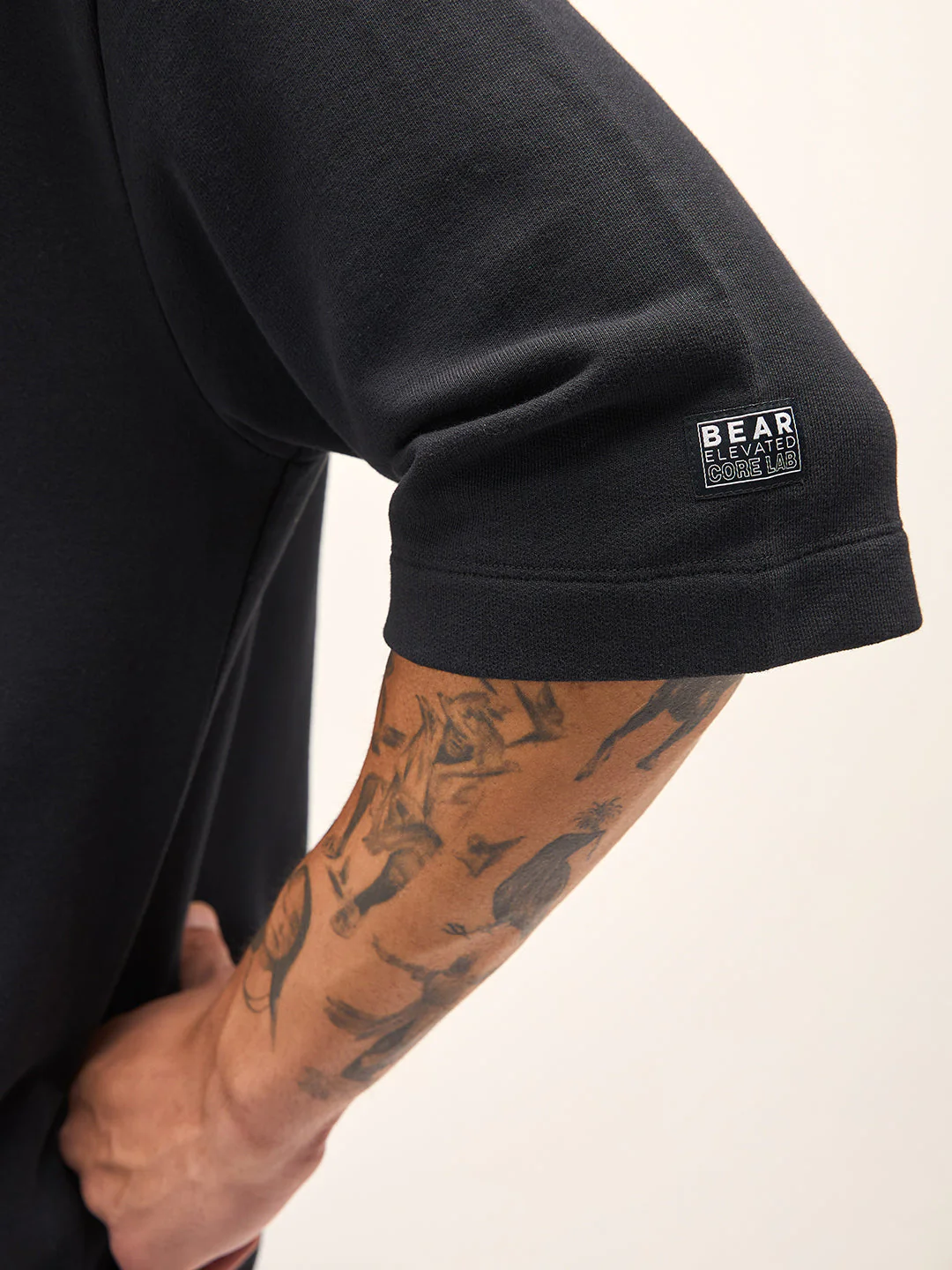 Men Black Relaxed Fit Half-Sleeve Hoodie - Image 6