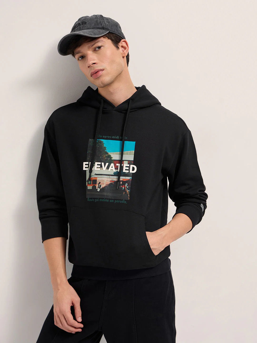 Men Black Relaxed Fit Hoodie