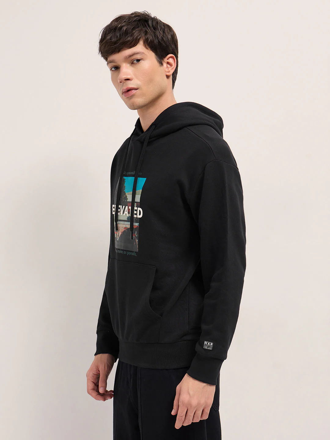 Men Black Relaxed Fit Hoodie - Image 3