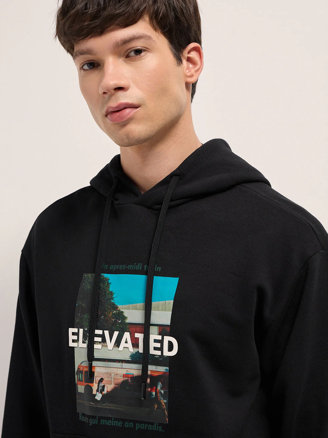Men Black Relaxed Fit Hoodie - Image 5