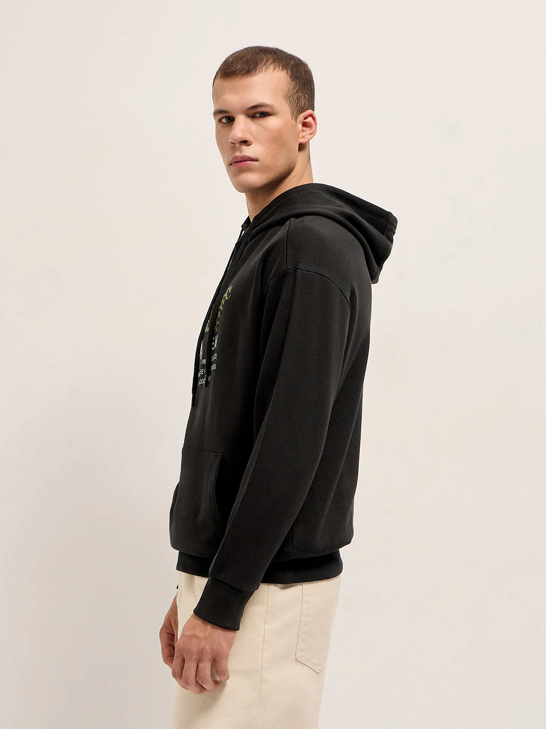 Men Black Relaxed Fit Hoodie - Image 3