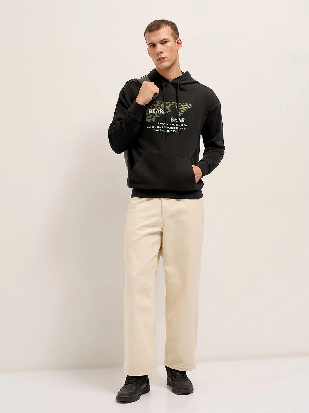 Men Black Relaxed Fit Hoodie - Image 4