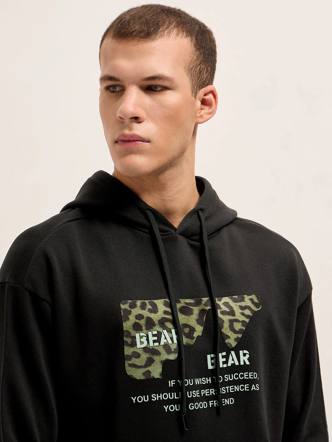 Men Black Relaxed Fit Hoodie - Image 5