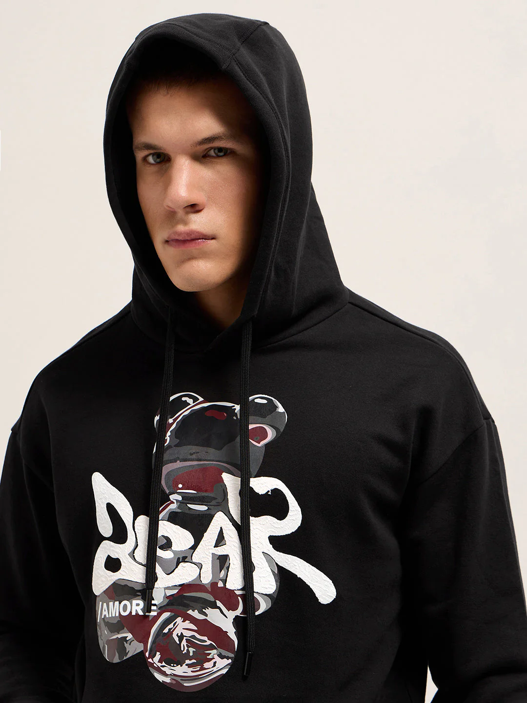 Men Black Relaxed Fit Hoodie - Image 5