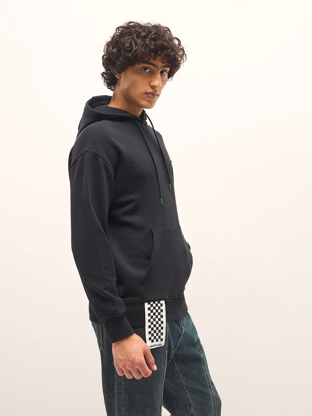 Men Black Relaxed Fit Hoodie - Image 3