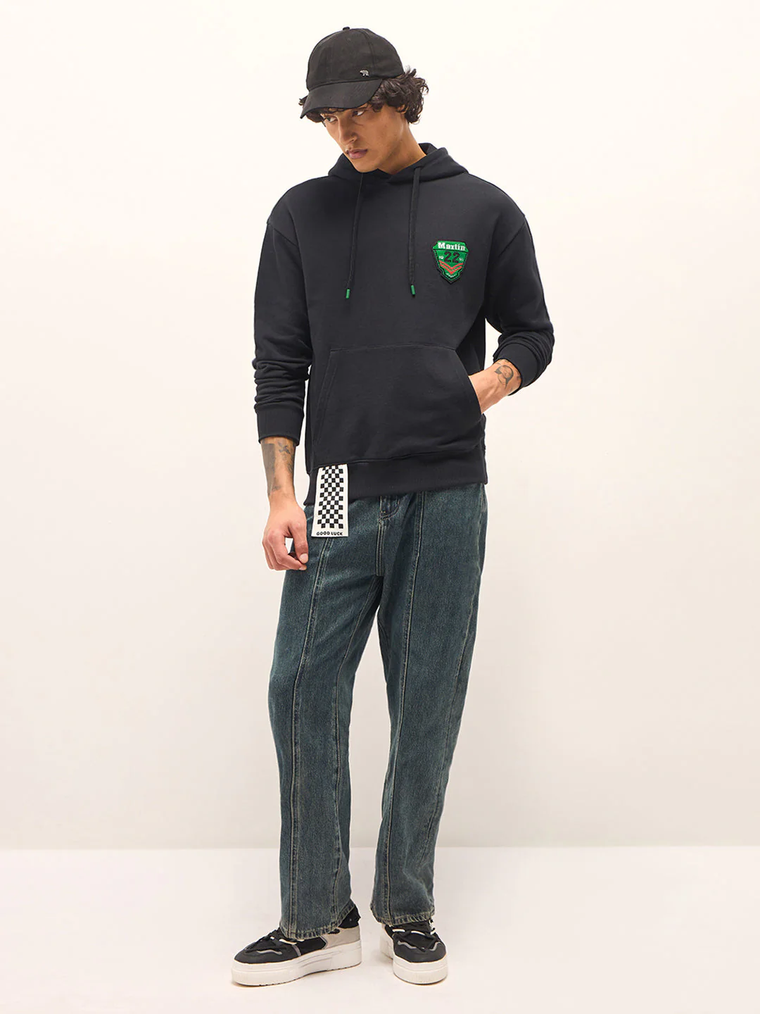 Men Black Relaxed Fit Hoodie - Image 4