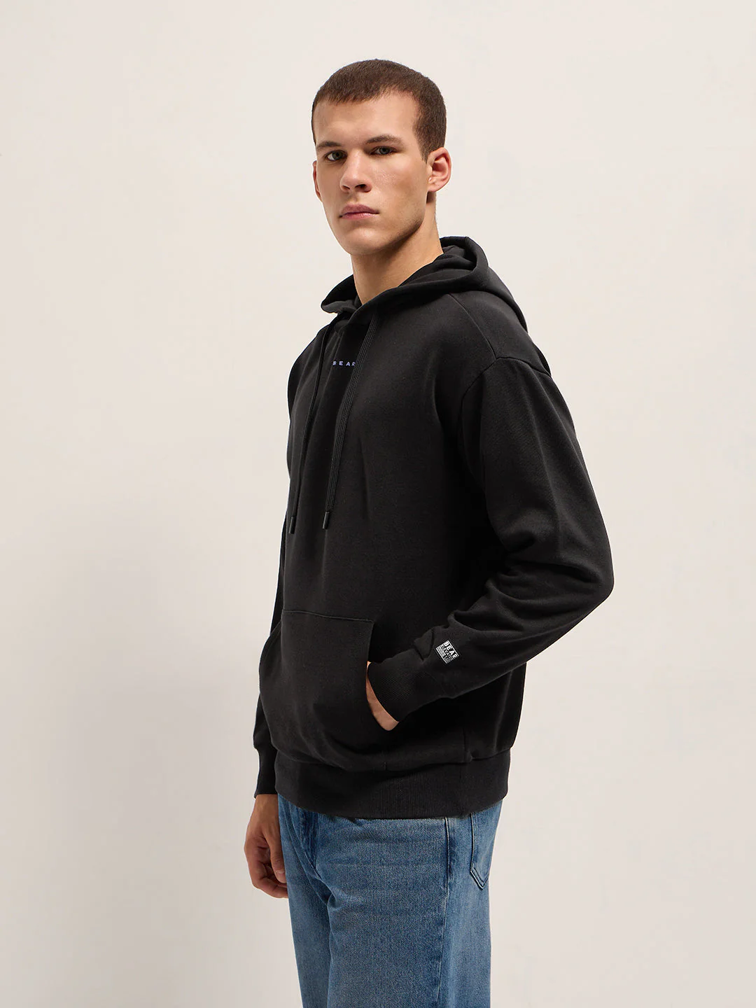 Men Black Relaxed Fit Hoodie - Image 2