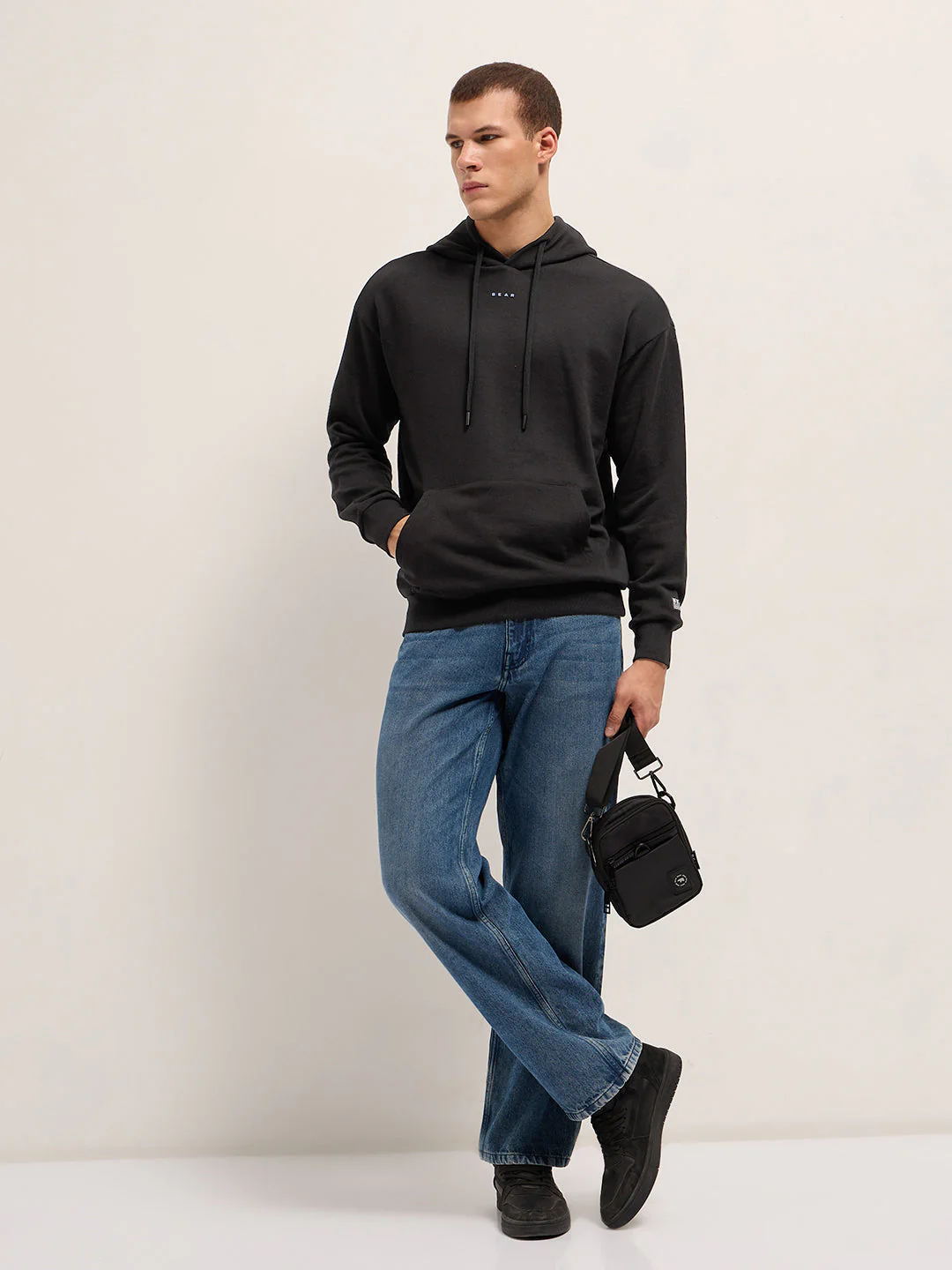 Men Black Relaxed Fit Hoodie - Image 4
