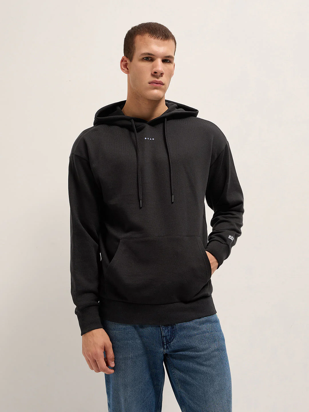 Men Black Relaxed Fit Hoodie - Image 6