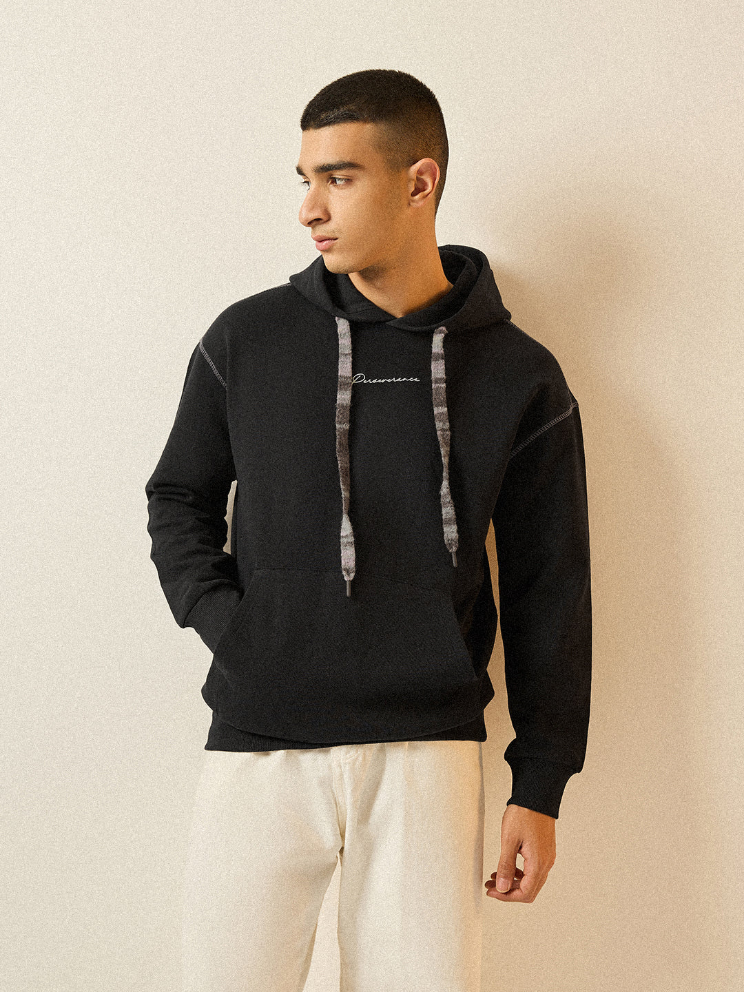 Men Black Relaxed Fit Hoodie - Image 6