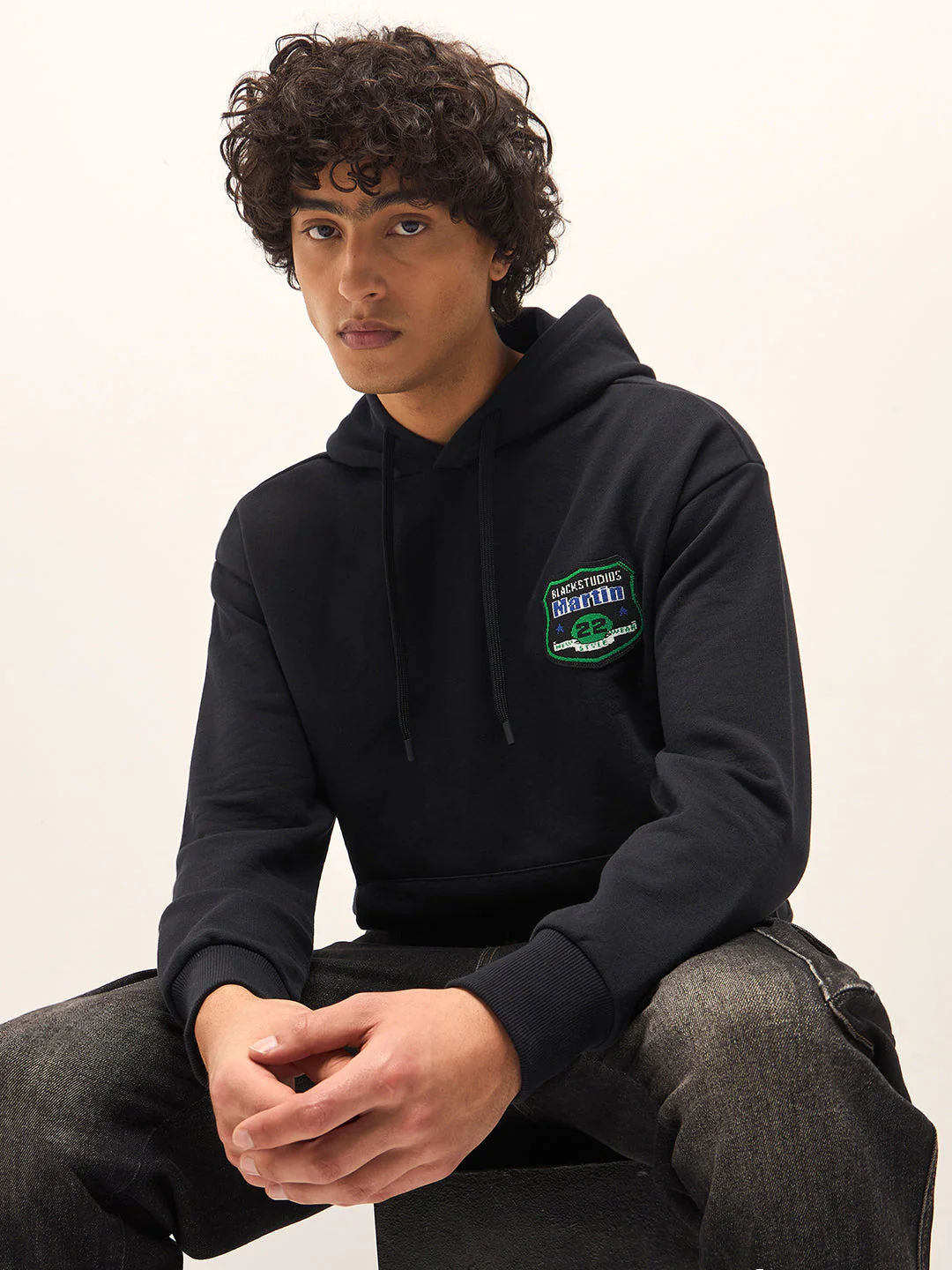 Men Black Relaxed Fit Hoodie